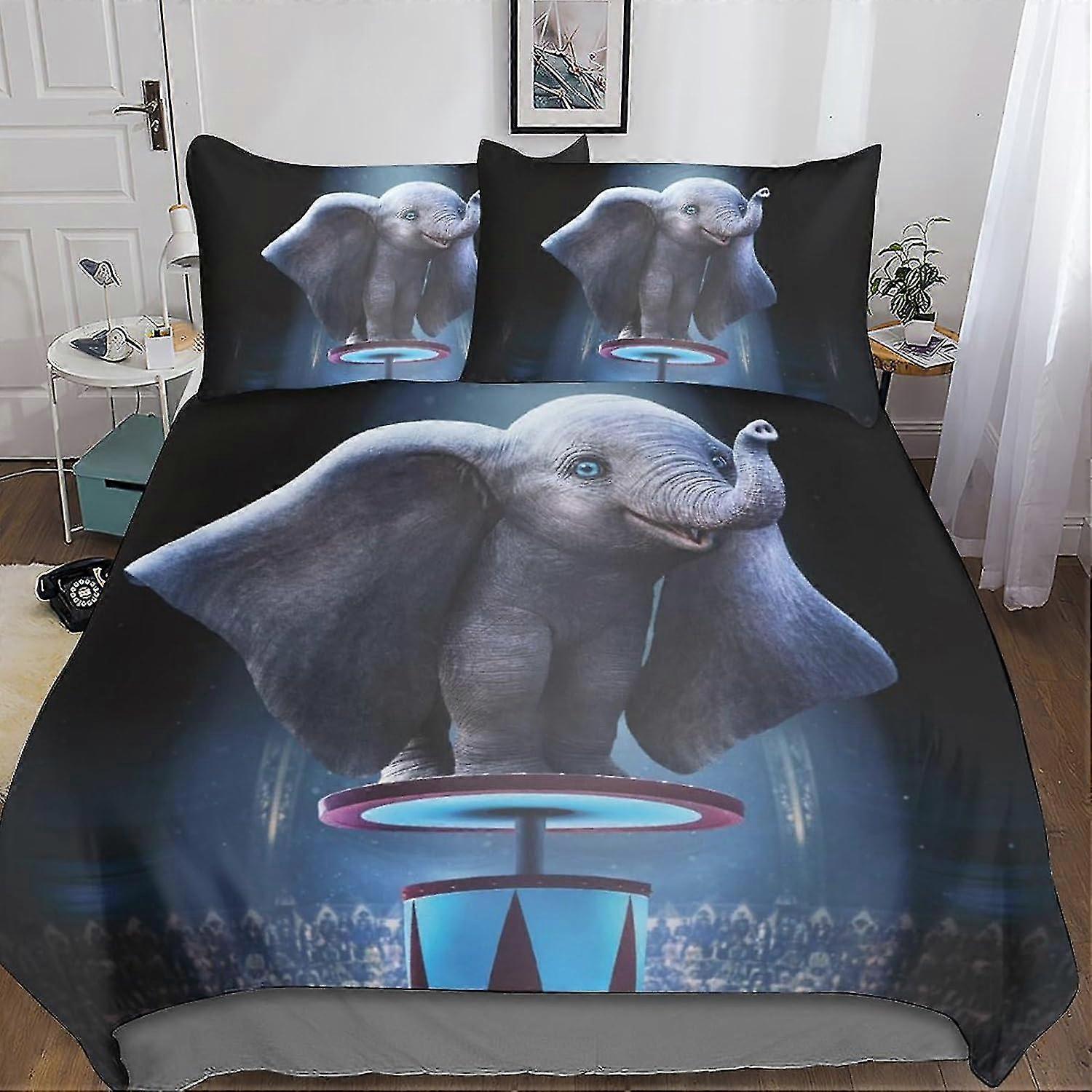 o5430 Lençóis Entemah Dumbo Capa de Edredom Conjunto de 3 Peças Animais Fofos Capa de Colcha Microfibra Poliéster Capa de Conforto com Fecho de Zíper P