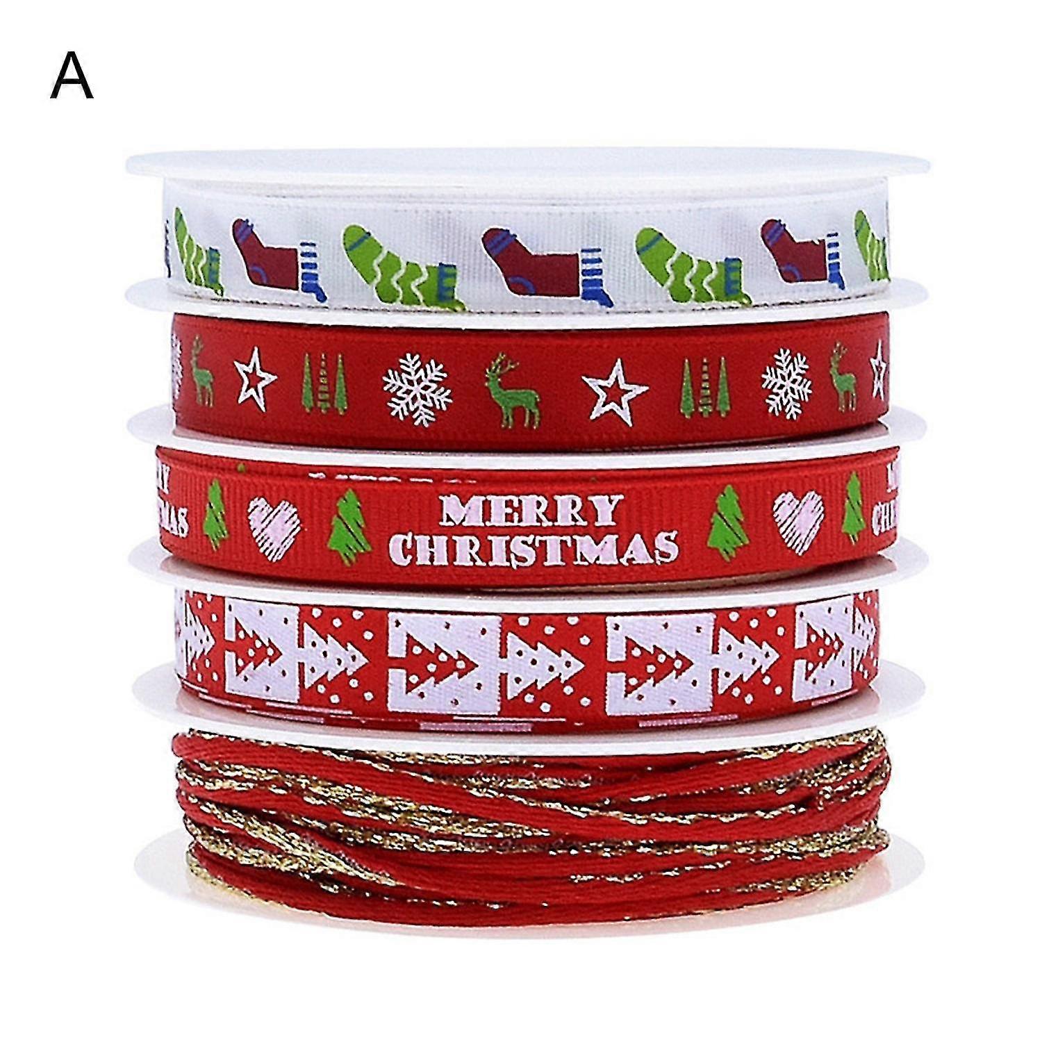 5Pcs/Set Nice-looking Ribbon Exquisite Polyester Christmas Printed Wrapping Ribbon for Festival