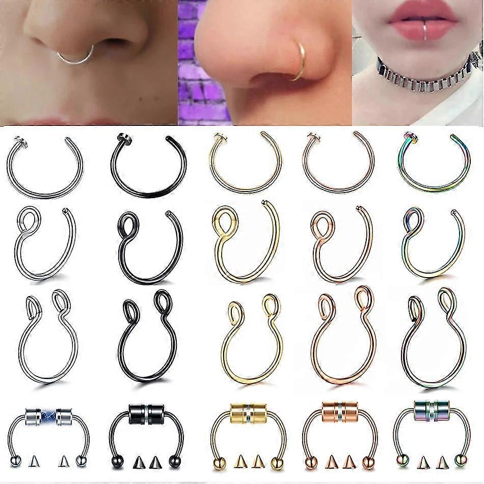10pcs Fake Nose Septum Rings Non-pierced Clip On Nose Hoop Rings