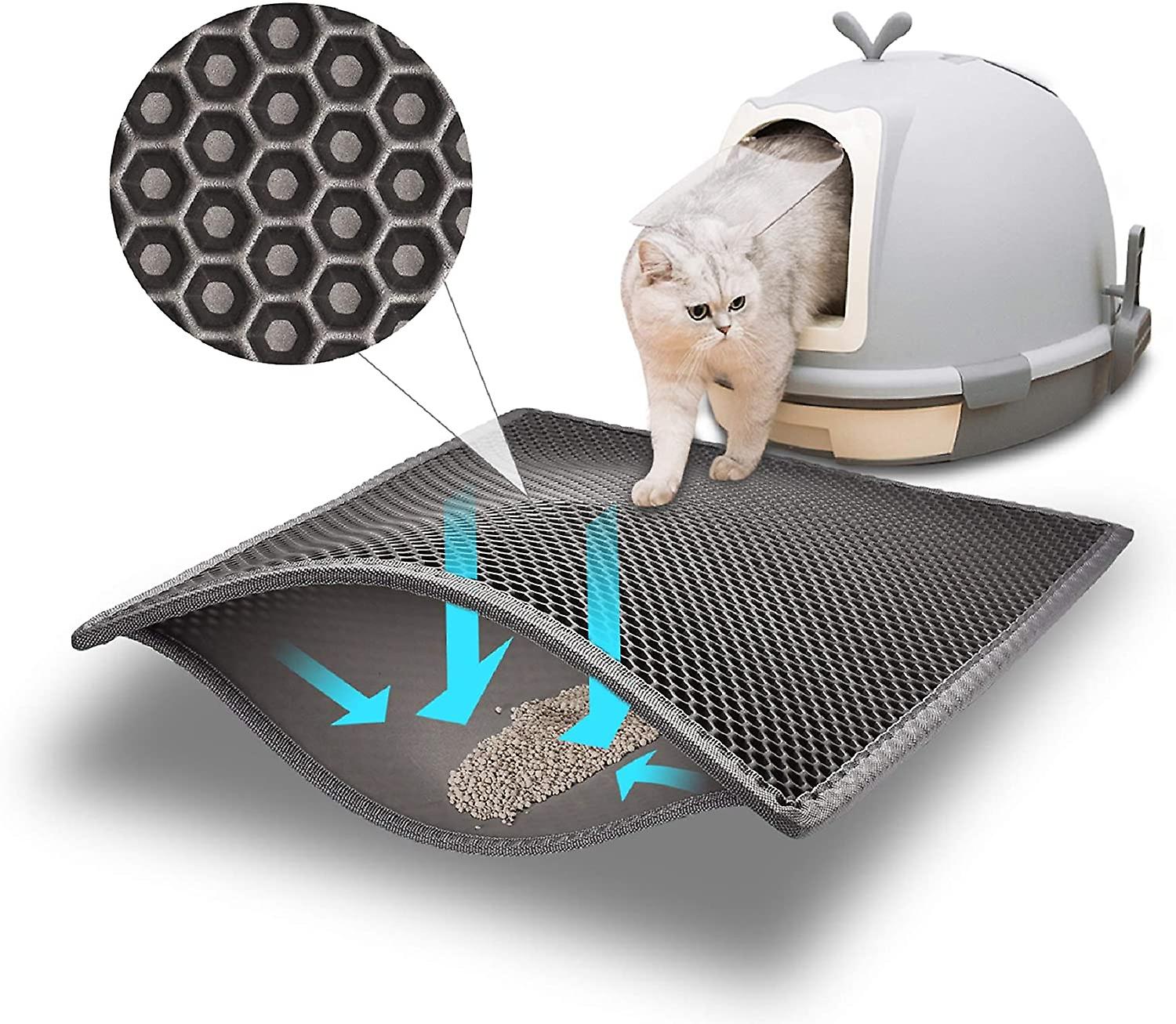 Cat Litter Mat Litter Boxes Trapper Mat Trapper , Honeycomb Double-Layer Waterproof Urine Proof Material-Grey 75*61