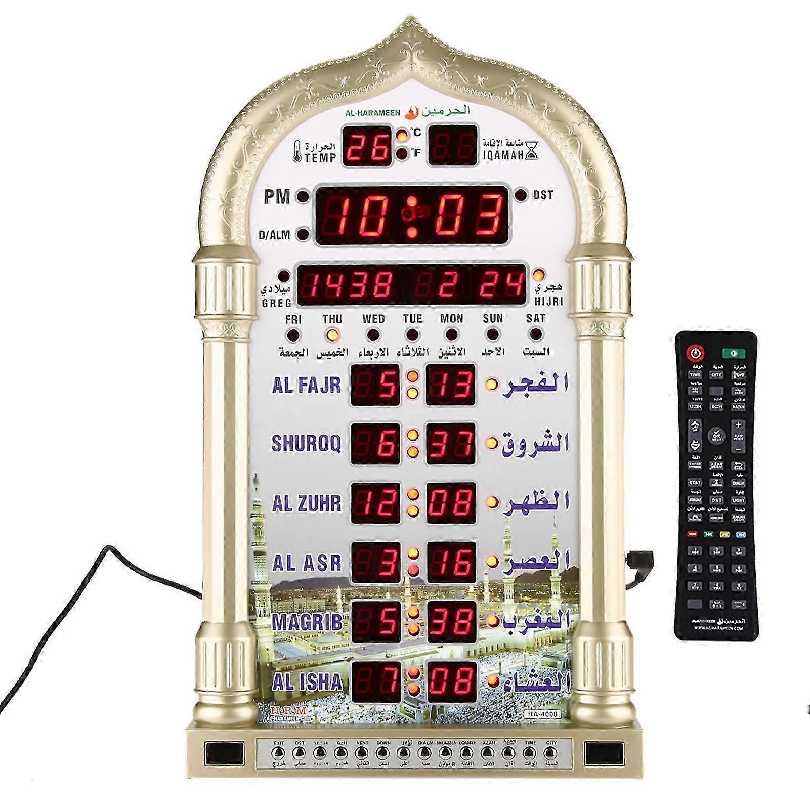 Islamic Digital Clock Wall Calendar with Alarm Azan for Muslims EU Plug 110-240V Gift