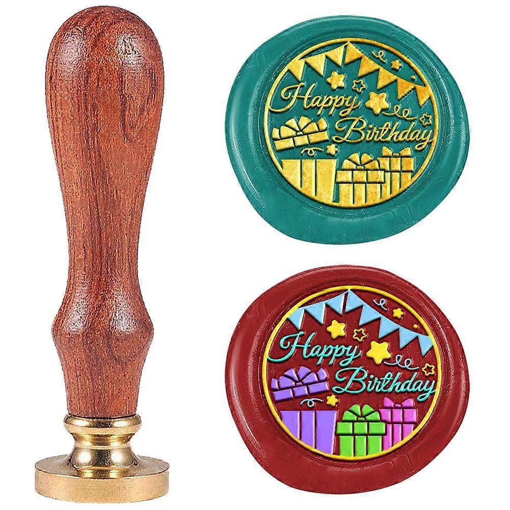 Birthday Present Wax Seal Stamp Vintage Sealing Stamps 1" Removable Brass Head Seal Stamp with Wooden Handle for Envelope Greeting Card Letters Birthd