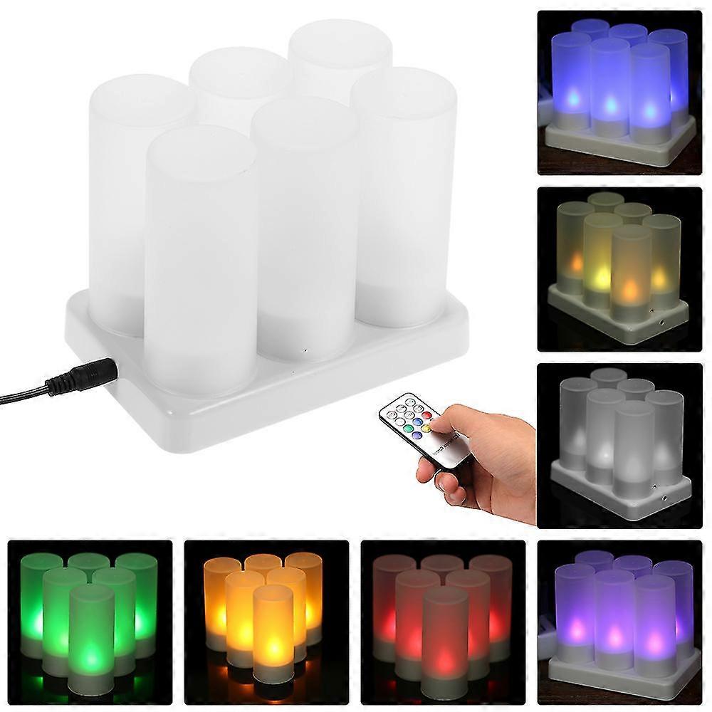 Set Of 12 Rechargeable Led Color Changing Flickering Flameless Tealight Candles With Remote Control