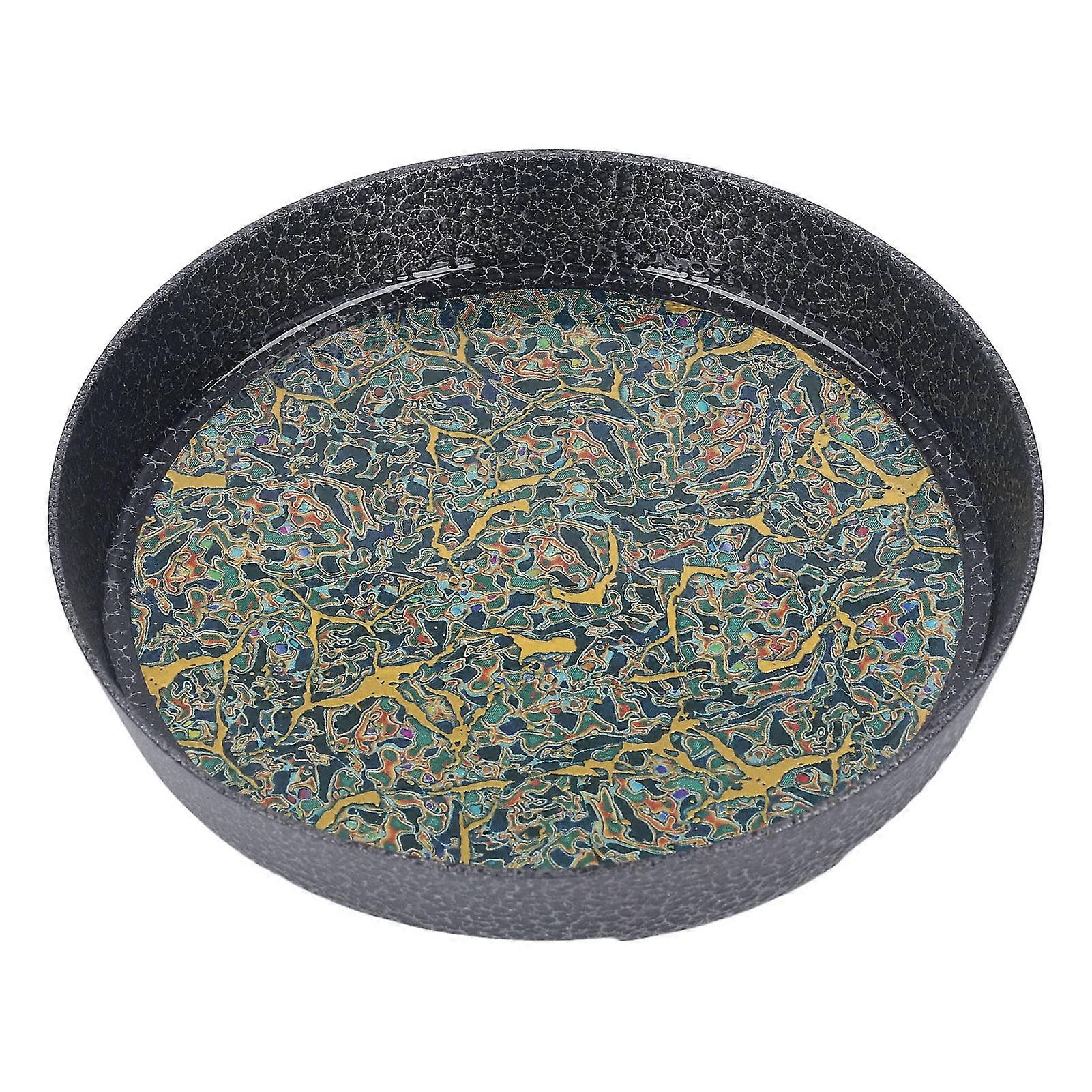 Small Tea Tray Complex Pattern Round Alloy Decorative Tea Serving Tray for Home Patio Porch Deck