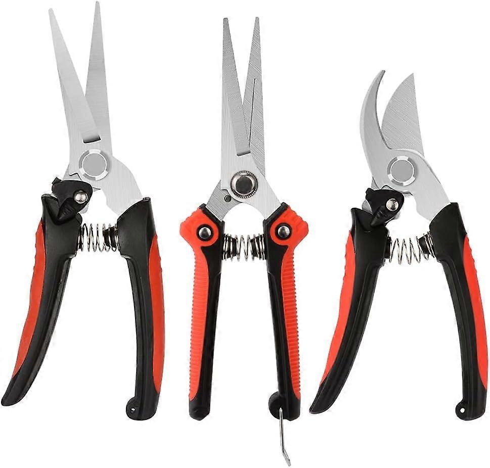 Garden Pruner Set, Professional Bypass Hand Pruner Pruning Shears Flower Scissors Hedge Shears for Lawn and Garden Works, Stainless Steel Spring Lock