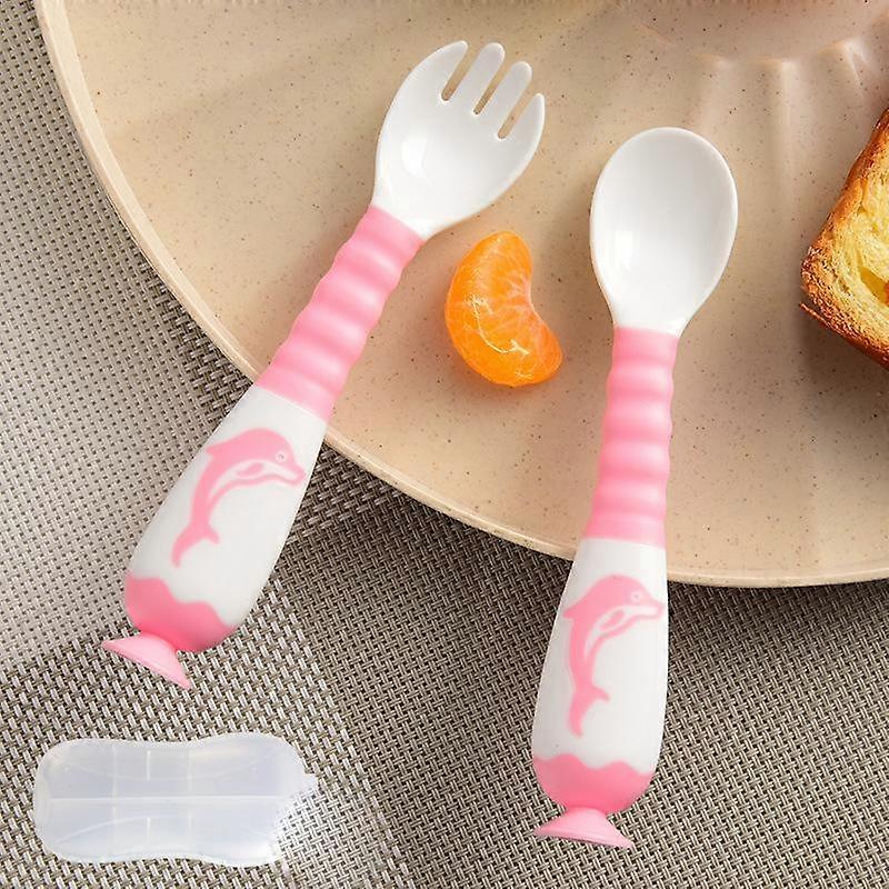 Baby Fork Spoon Set w/ Suction Cup - Pink