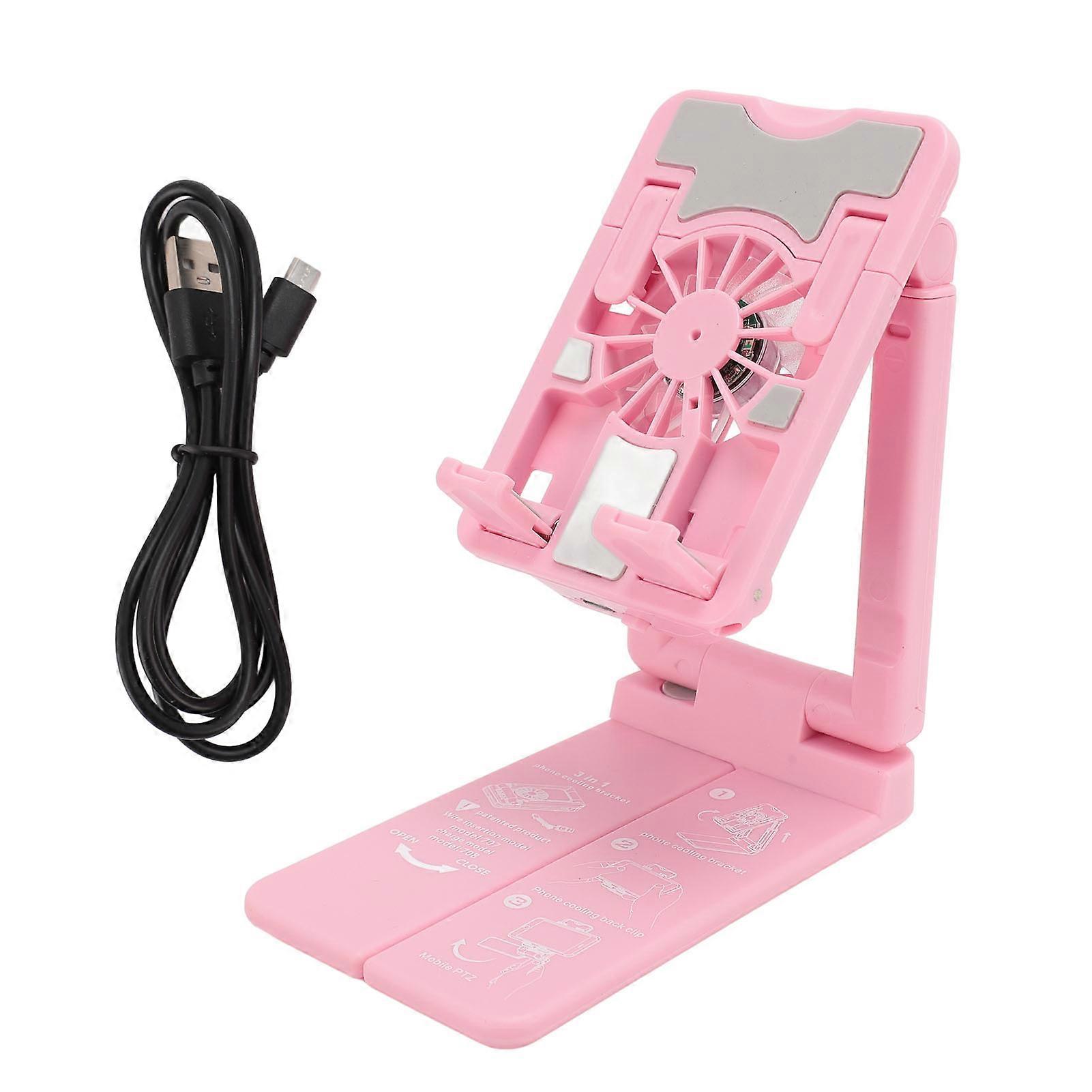 Cell Phone Cooling Stand, Height Adjustable Desk Fan with Colorful RGB Lights for Live Streaming and Mobile Gaming, Pink