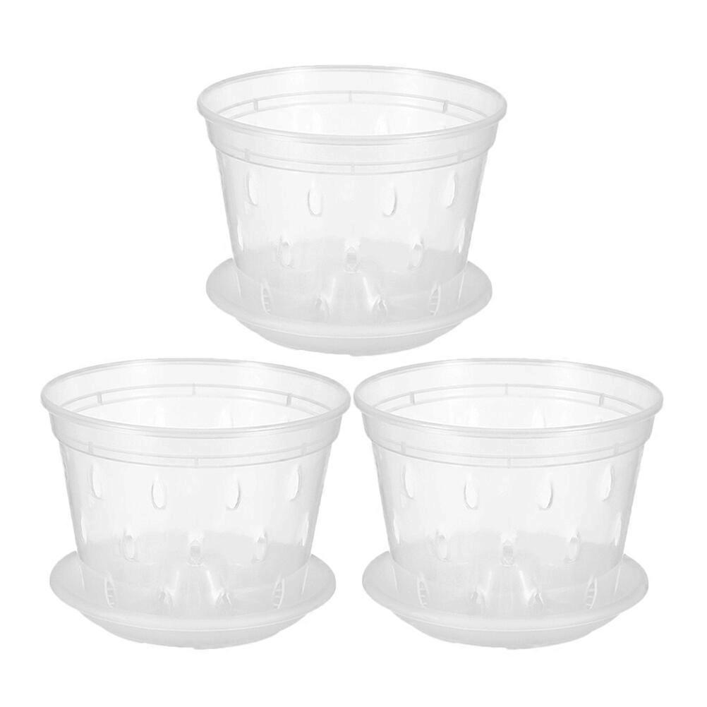 3 Sets of Clear Plastic Orchid Pot Breathable Orchid Planter with Tray Plastic Reusable Orchid Planting Pot