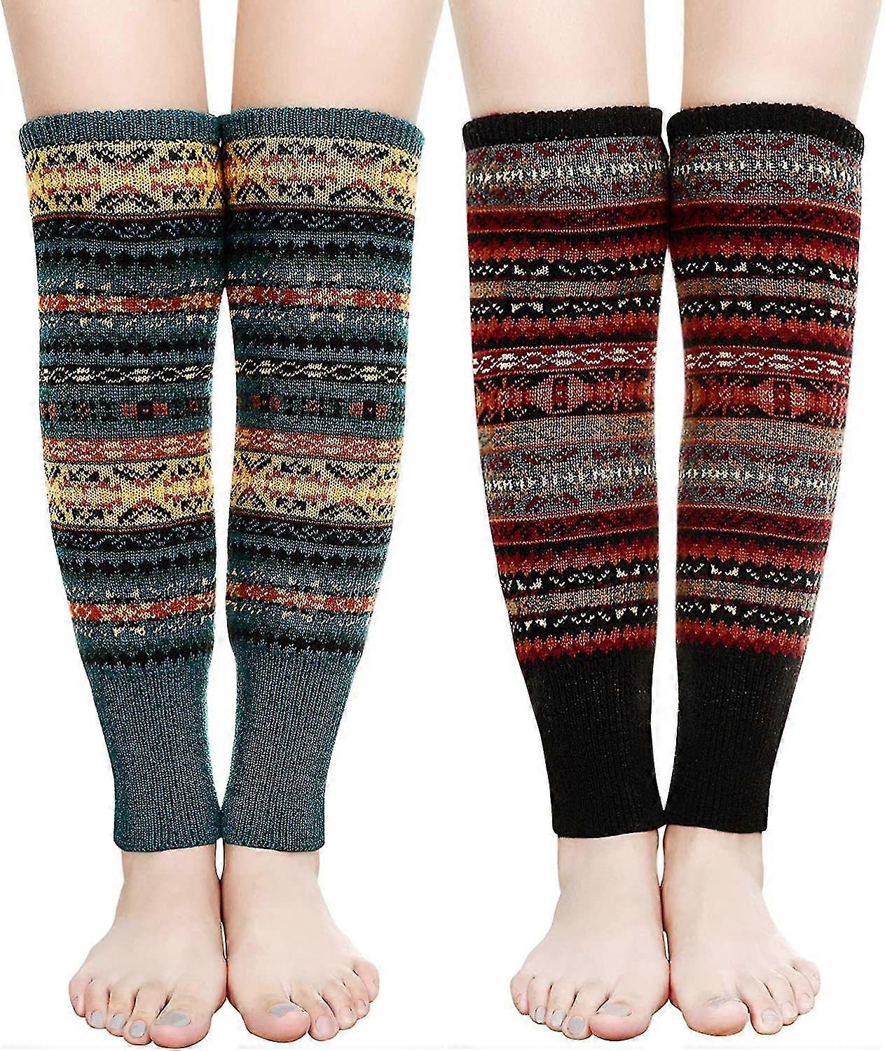 Dámské návleky na nohy, 2 páry návleků na nohy Robustní pletené návleky na nohy Punčochy Bohemian-MXBC