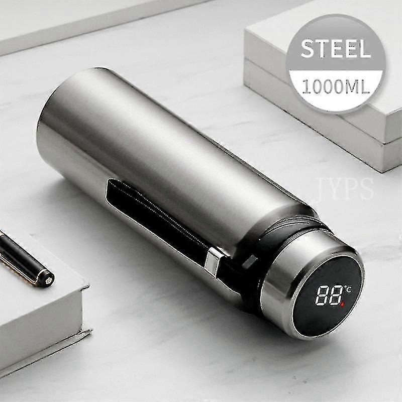 1000 ml inteligentna butelka termosowa Utrzymuj zimną i gorącą butelkę Wyświetlacz temperatury Inteligentny termos do wody Herbata Kawa Termosy Termosy - 1000ml srebrny