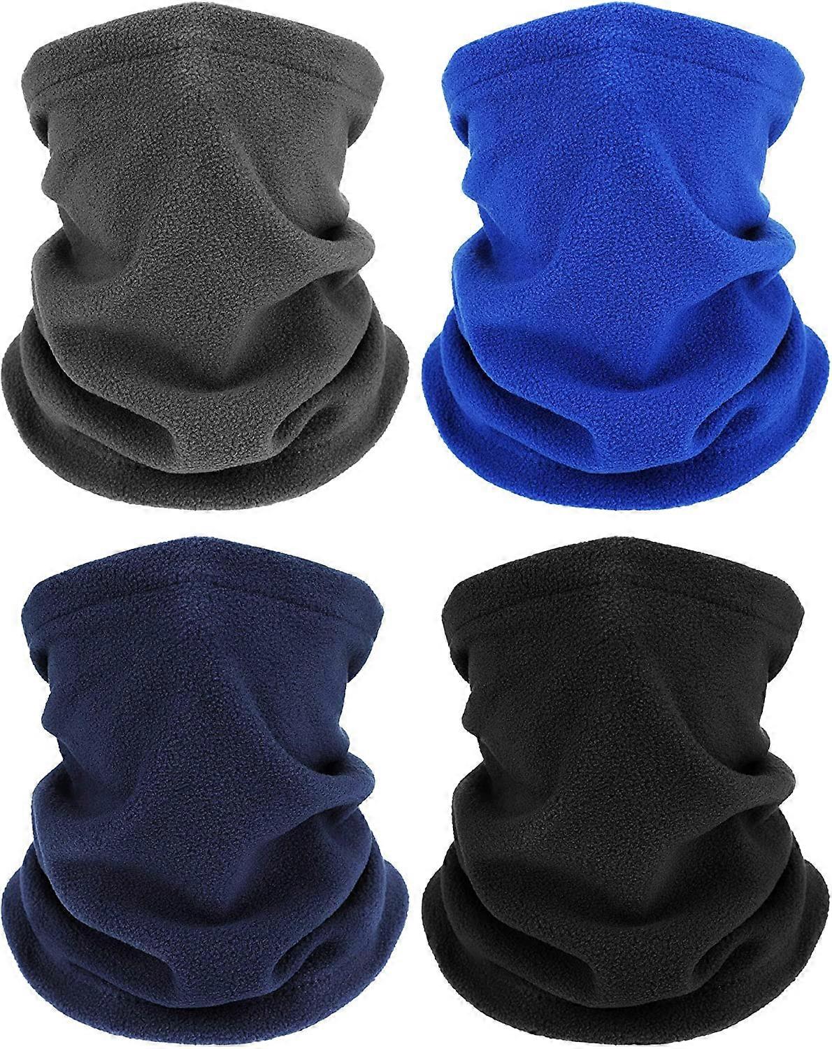 4 Pieces Winter Neck Warmers Fleece Gaiter Windproof Face Covering (Black, Blue, Dark Gray, Navy Blue)