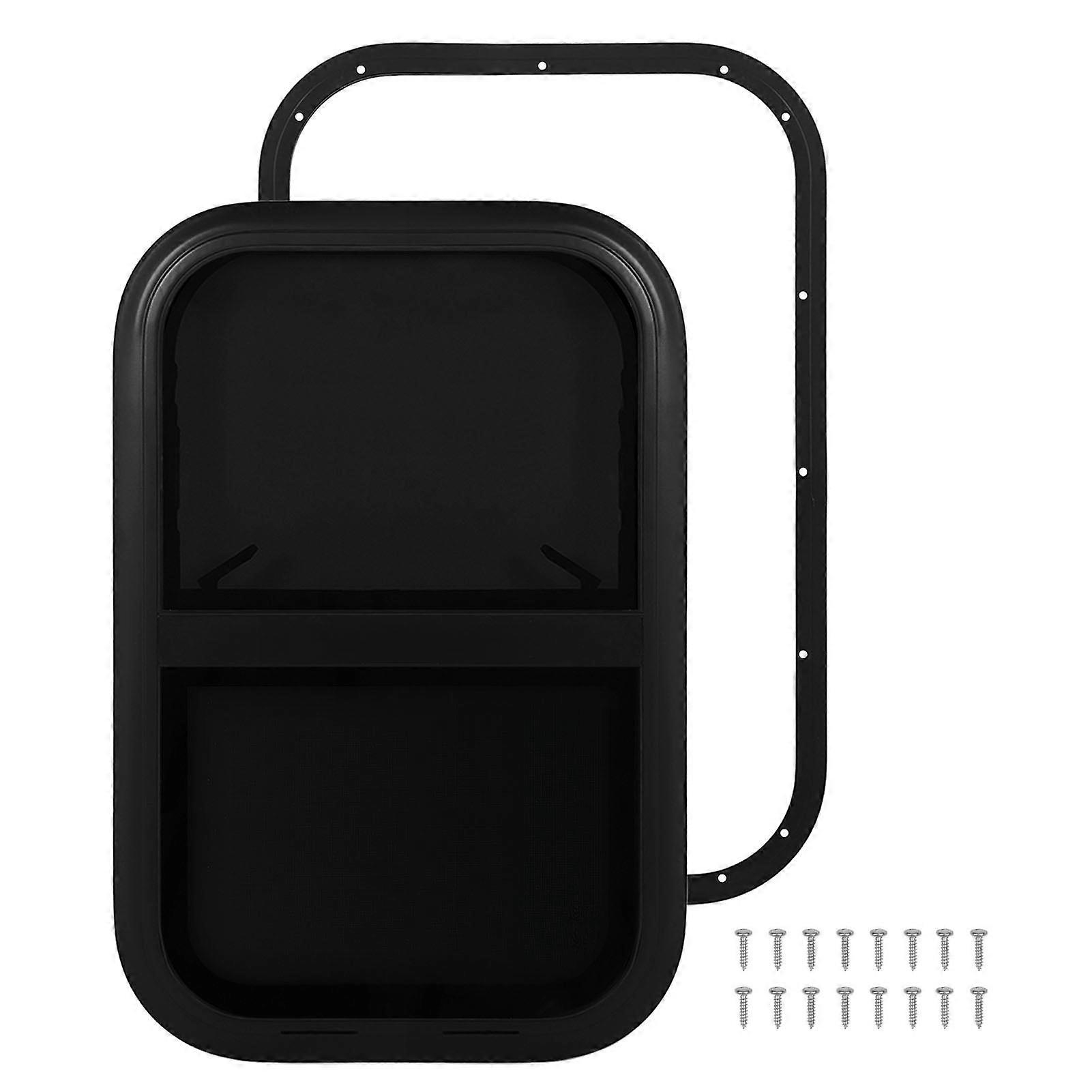 RV Sliding Window 700 X 450mm Black Aluminum Alloy Vertical Glass With Movable Insect Resistant Net For Trailer For Wall Thickness: 33 to 38mm