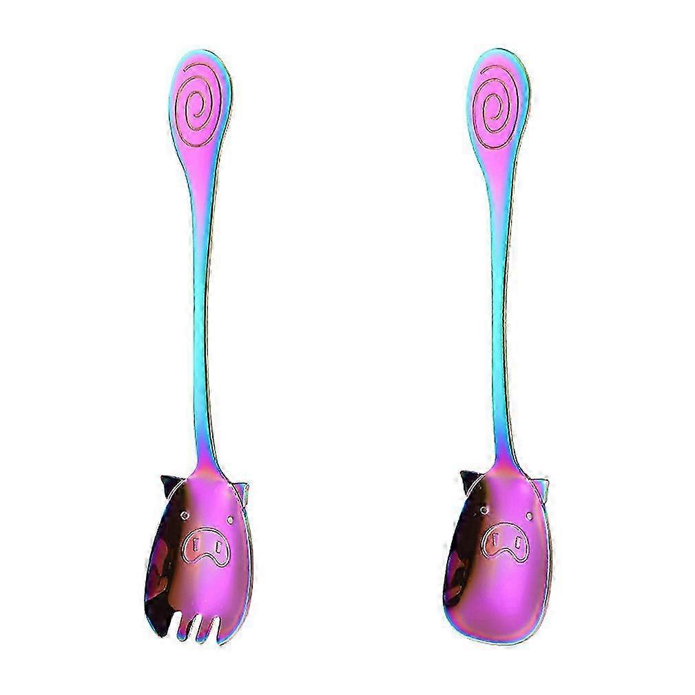 2pcs Cutlery Set Tableware Piggy Spoon Fork Stainless Steel