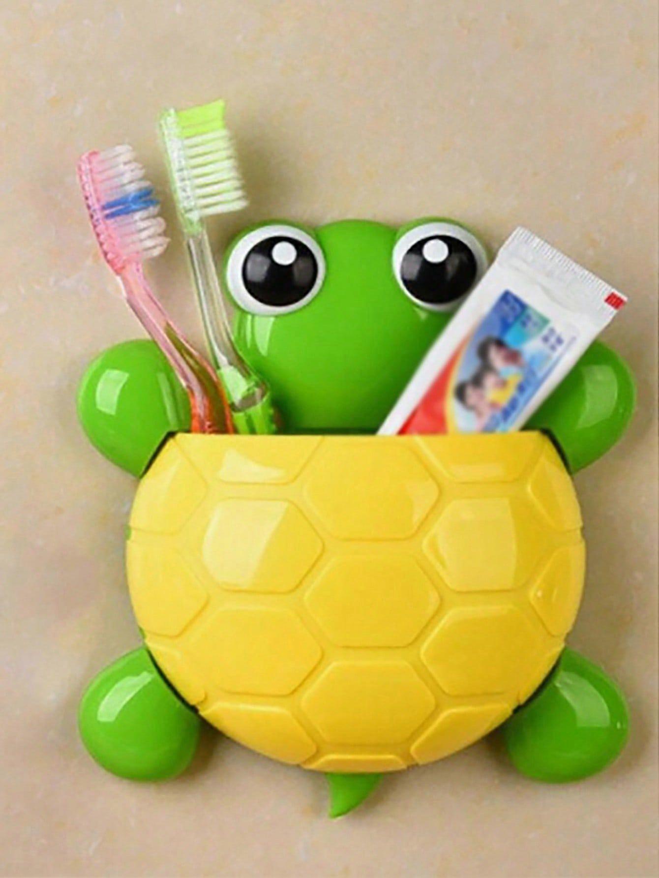 1pc Adorable Turtle Shaped Toothbrush Holder With Strong Suction Cups, Bathroom Wall-Mounted Toothpaste Storage Rack