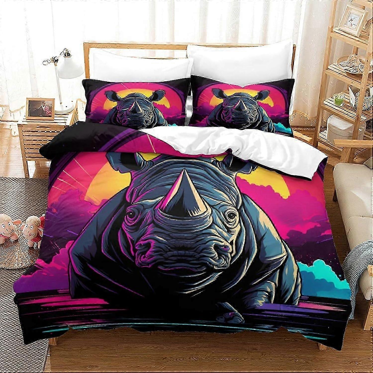 J3048 Lençóis Rinoceronte Conjuntos de Capa de Edredão 3 PCS Capa de Colcha de Qualidade de Hotel Conjunto de Cama Colchas com Fronhas com Fecho de Zíper Hipoalergênico Sof