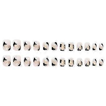 Wearable Press-on False Nails Black Pattern Gold Foil Detachable Short Fake Nails