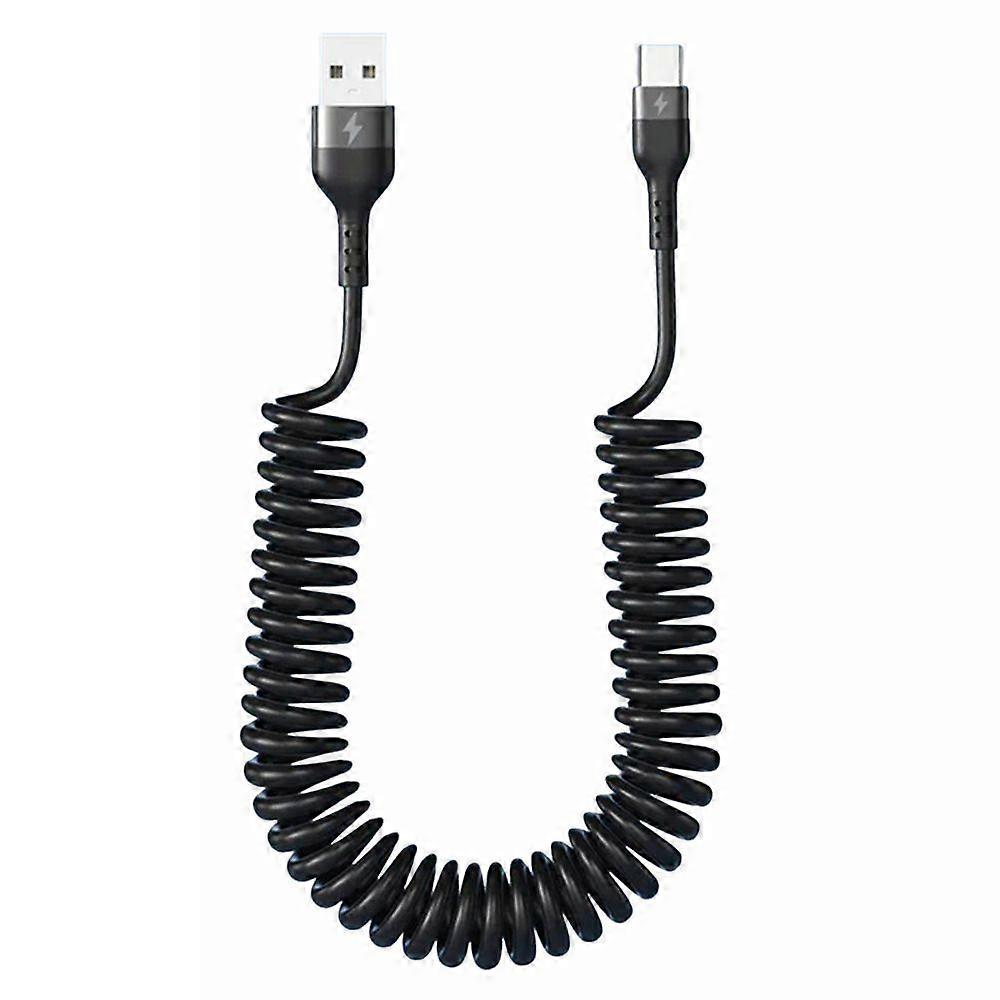 USB to USB C Coiled Cable Retractable Car Charger Cord Compatible Iphone for Android Data Transfer Spring Design 5A Fast Charging Cable