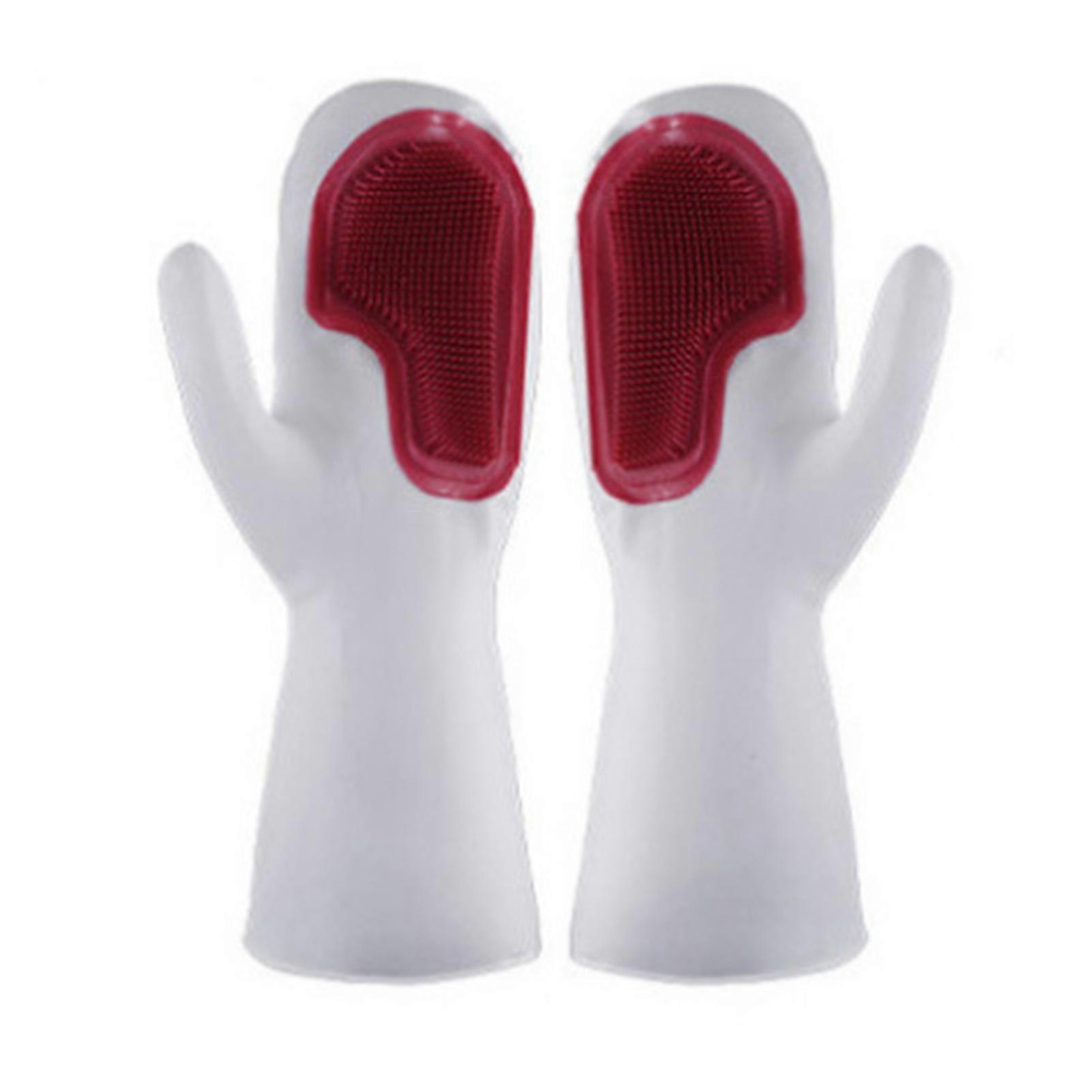 1 Pair Waterproof Silicone Dishwashing Gloves Red