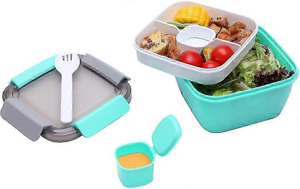 Double-layer Multi-compartment Microwaveable Student Lunch Box- Green Small 1.1L