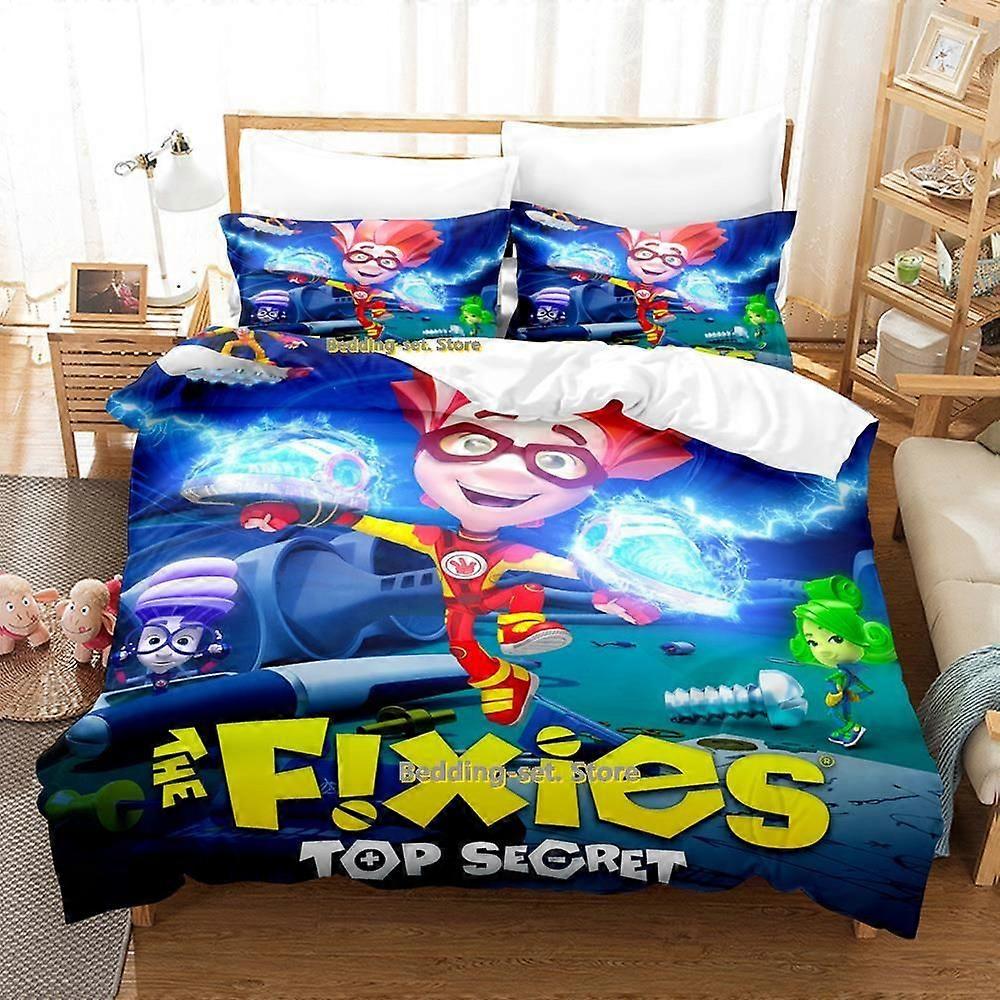 v617 ملاءات السرير مجموعة مفروشات Fixies طقم سرير مزدوج كامل كوين بحجم كينغ مجموعة لحاف غرفة نوم للأطفال للبالغين مجموعة ملاءات سرير أنيمي 3 قطع 