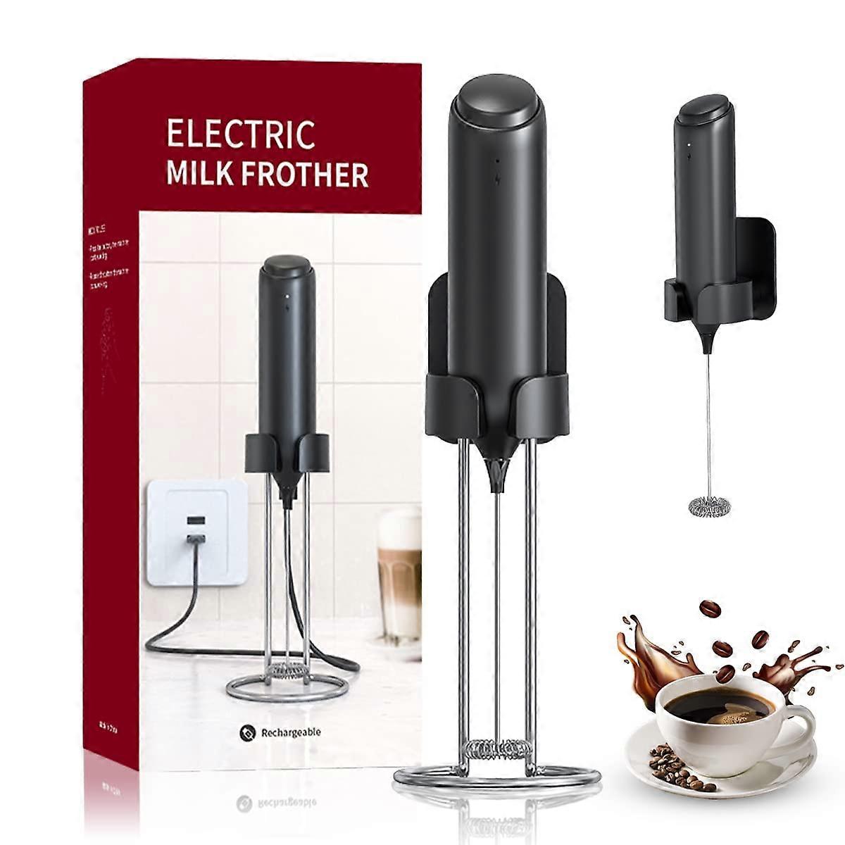 Rechargeable Handheld Milk Frother with Wall Stand - Electric Whisk for Coffee, Matcha, Frappe, Hot Chocolate, Lattes