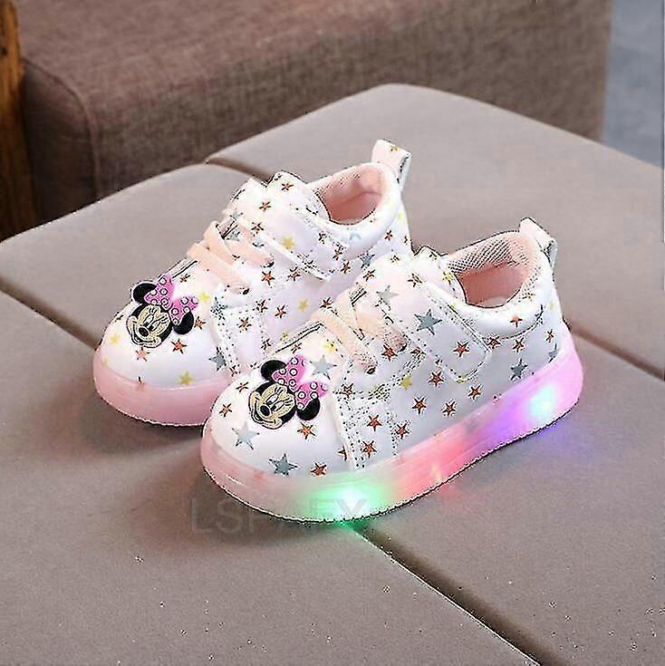 SJJYV حذاء رياضي متوهج للرسوم المتحركة للأطفال - حذاء LED أميرة للأطفال يتميز بتصميم ميني ماوس لطيف