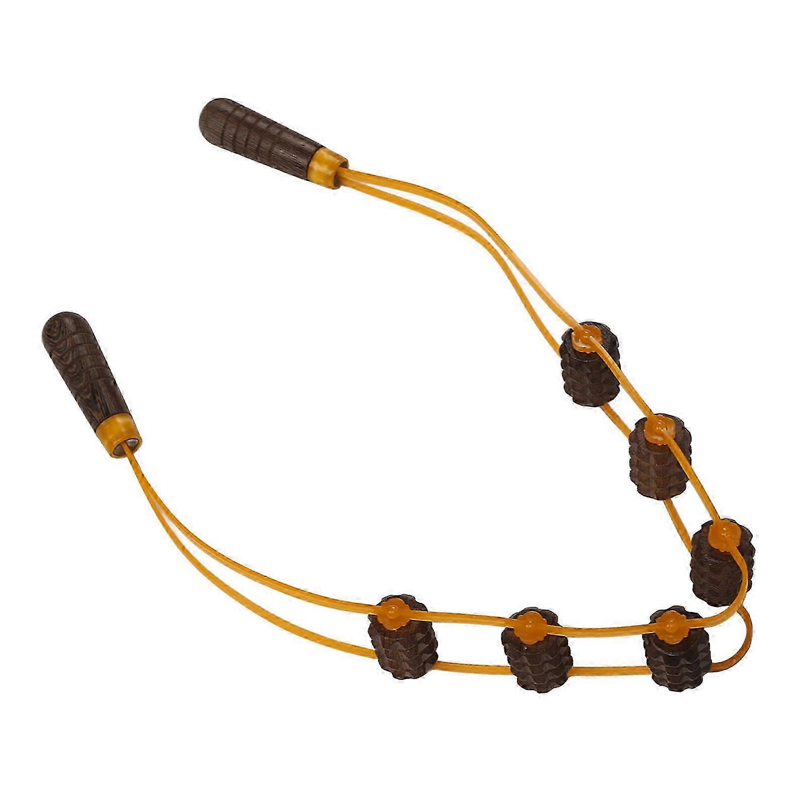 木製手動マッサージストラップリラクゼーションリンパドレナージセルフマッサージローラーロープ家庭用頸椎用f74