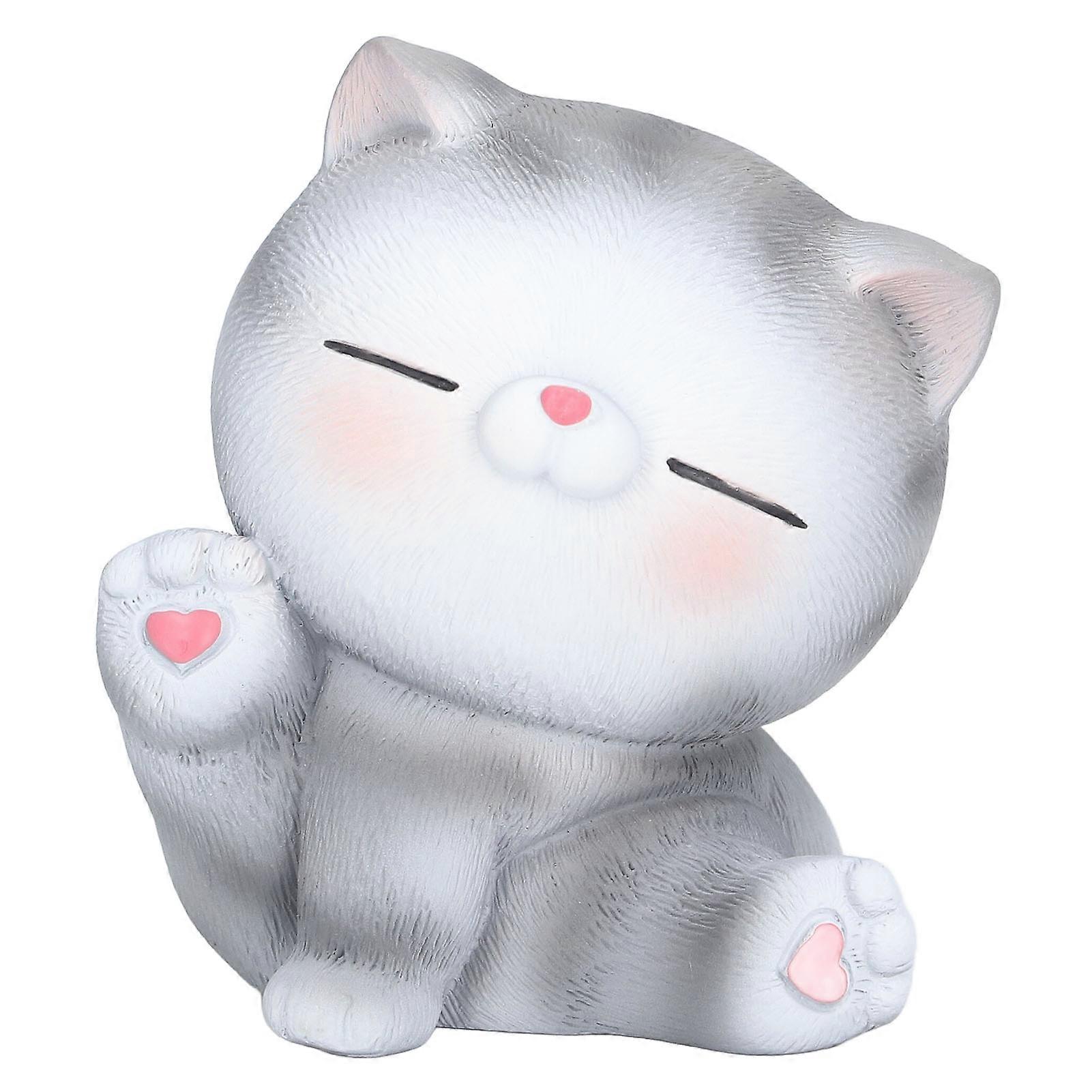 Cat Figurine Synthetic Resin Gray Kitten Shape Desktop Ornament For Home Office Decor Small Size
