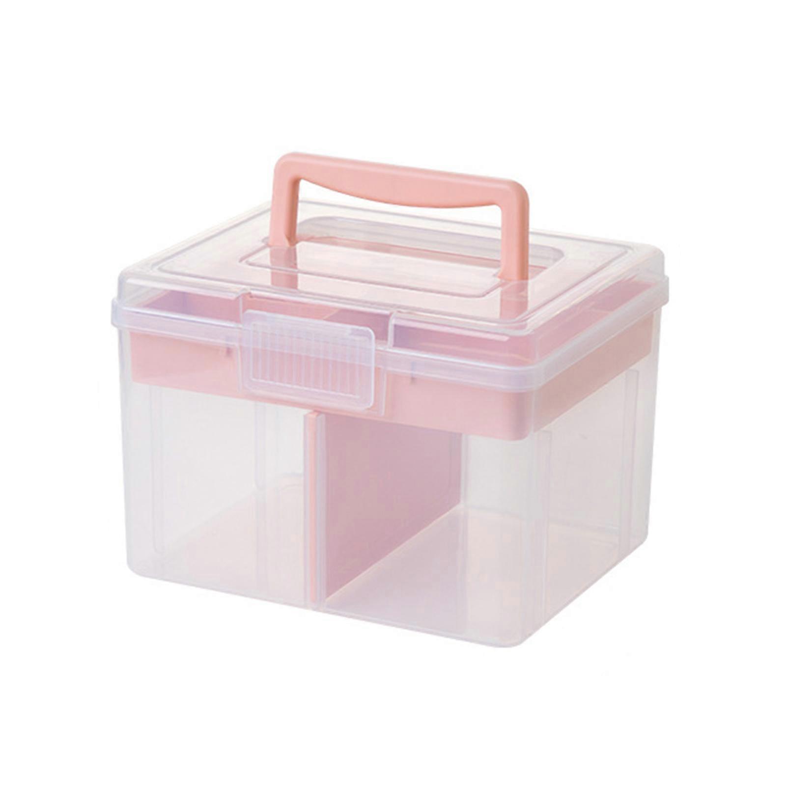 Clear Craft Stackable Storage Box with Storage Tray Plastic Mulitpurpose Storage Container for Storing Organizing Toy pink