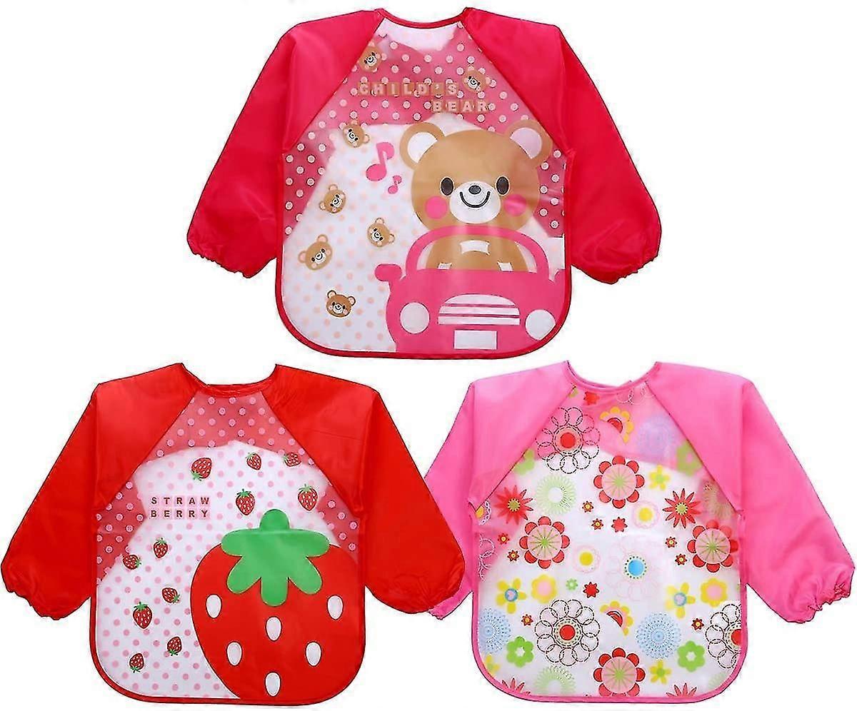 3 st haklappar med ärmar vattentäta långärmade förkläden för spädbarn