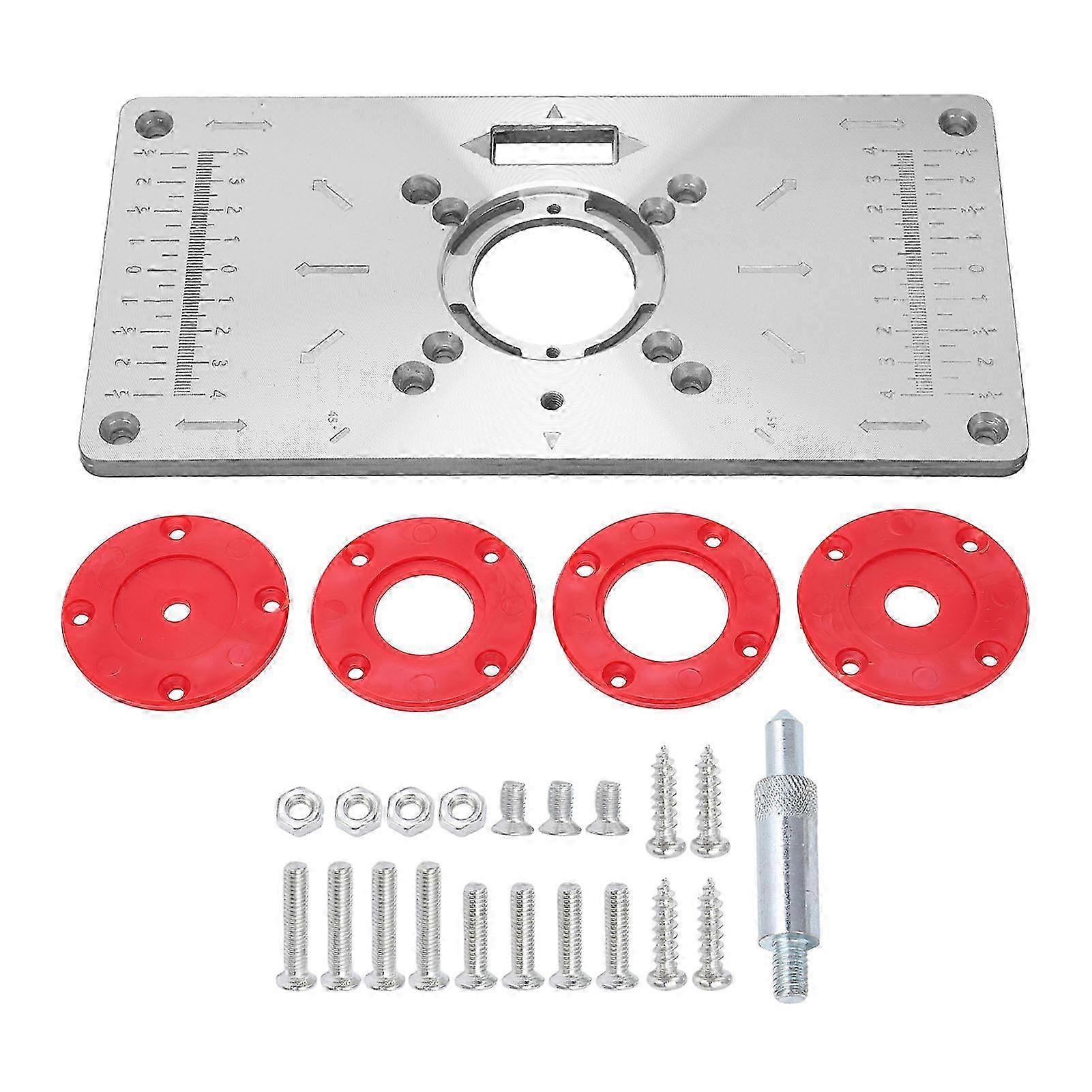 Aluminium Router Table Insert Plate for Woodworking Benches Milling Trimming Machine 8 Holes with Rings