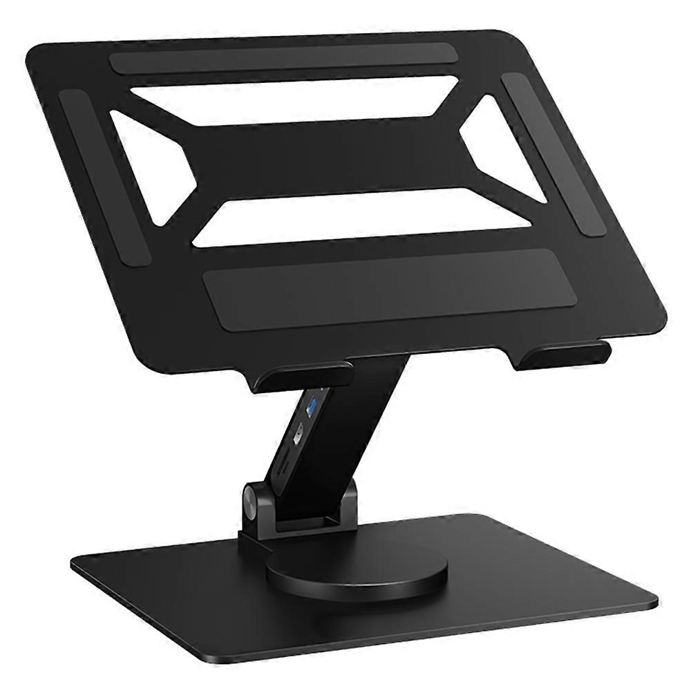 E17SU Pro Laptop Riser Stand Rotatable Desktop Bracket 8-in-1 USB Hub Docking Station - Black