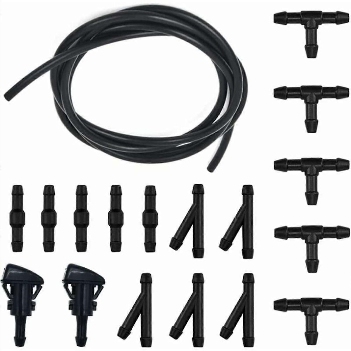 Windshield Washer Hose, Windshield Wiper Hose Kit, 5M Windshield Washer Fluid Hose, with 15 Pcs Hose Connector + 2 Pcs Nozzle