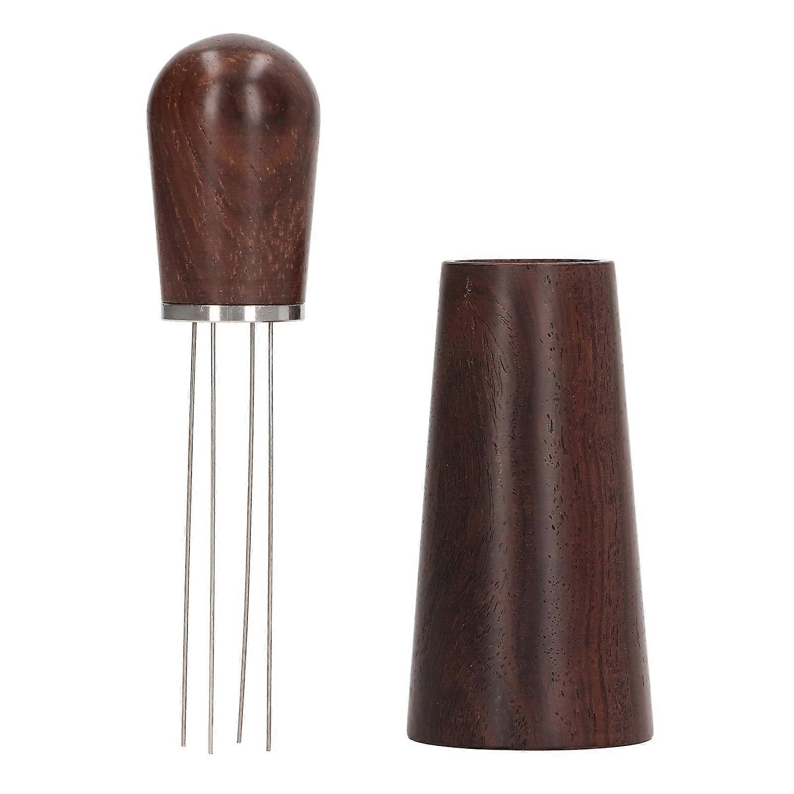 Coffee Stirring Tool 4 Arc Pins Wooden Handle Coffee Needle Type Distributor Tool with Base for Home
