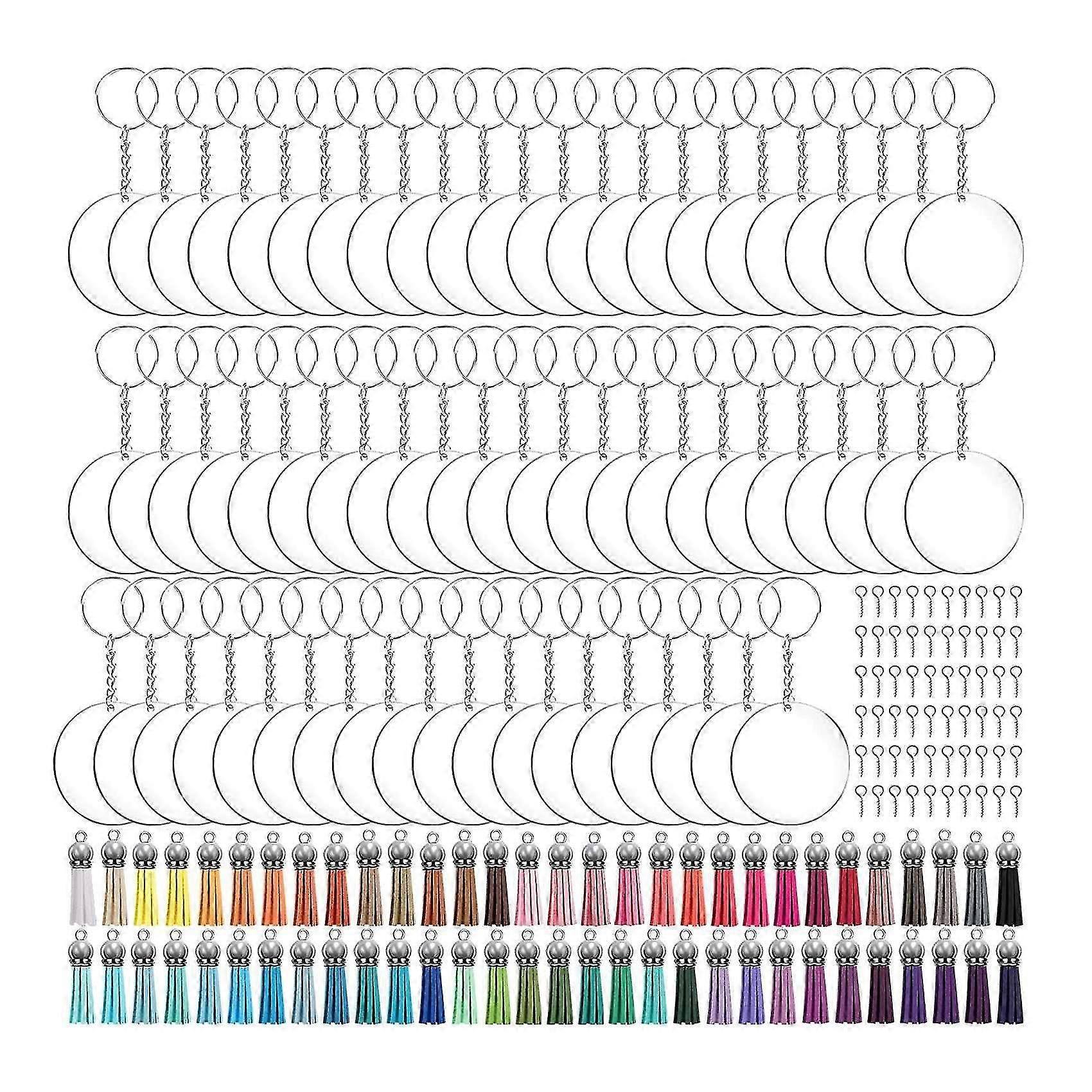 300 Pcs Acrylic Keyring Blanks Tassels Set, with Tassels Key Ring with Chain Jump Rings and Screw E