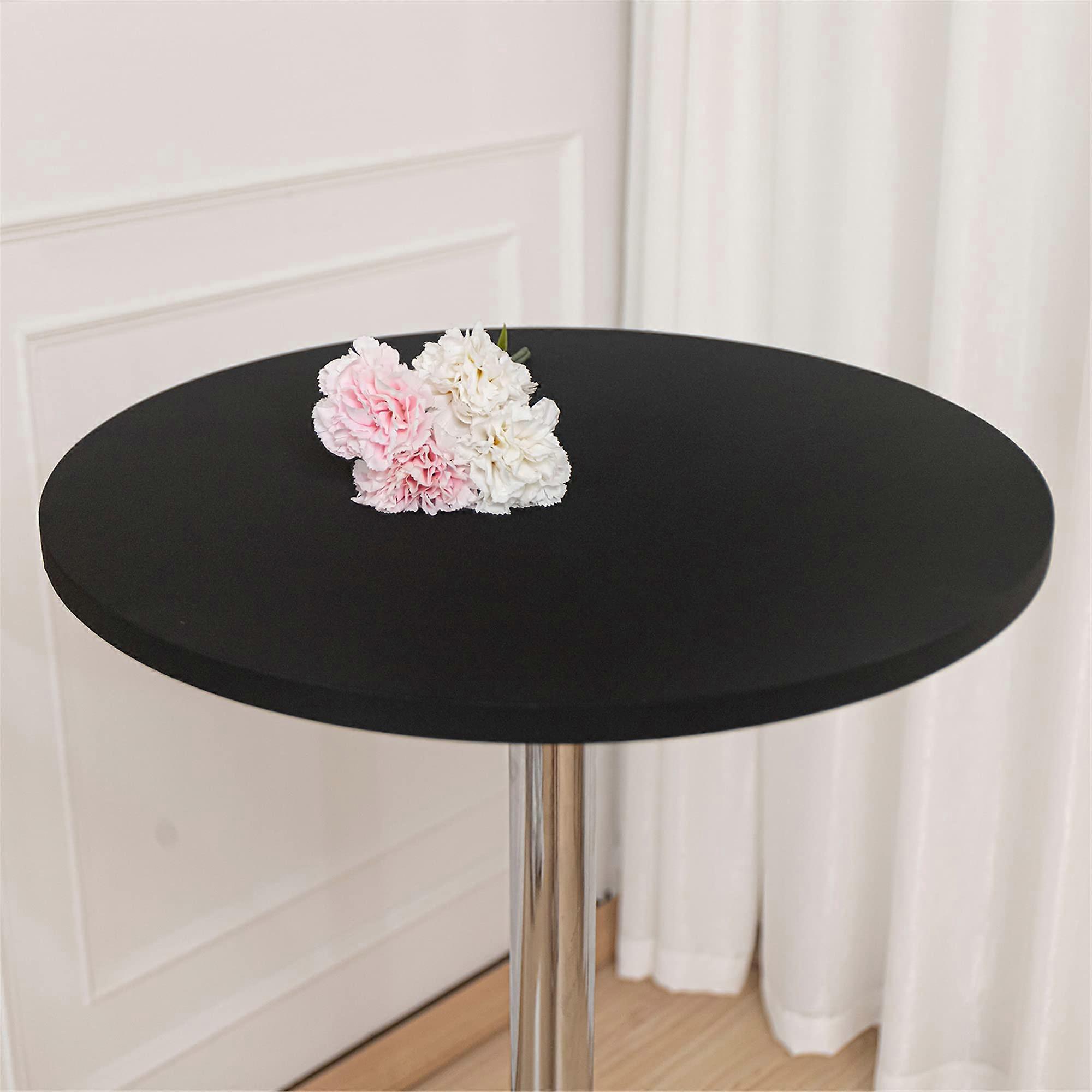 4 Pack Fitted Black Round Cocktail Table Topper Spandex Folding Bar Elastic Stretch Tablecloth 24 Inch