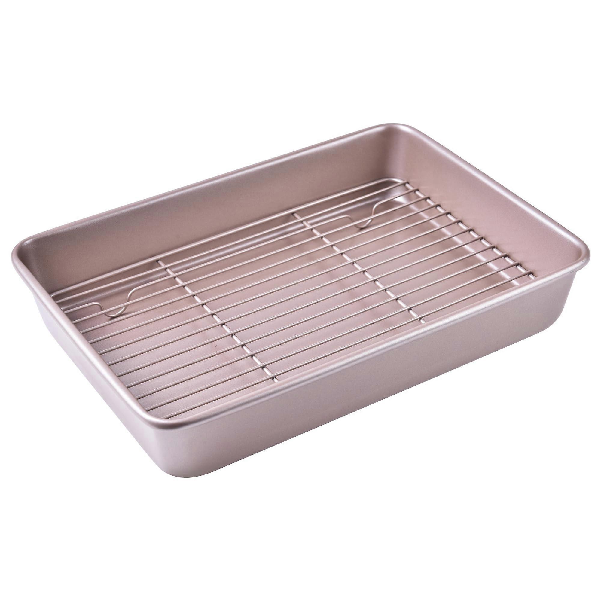 Non-Stick Rectangular Deep Dish Roasting Pan for Oven Baking BBQ Bakeware 13.78' x 9.84' x 2.36'