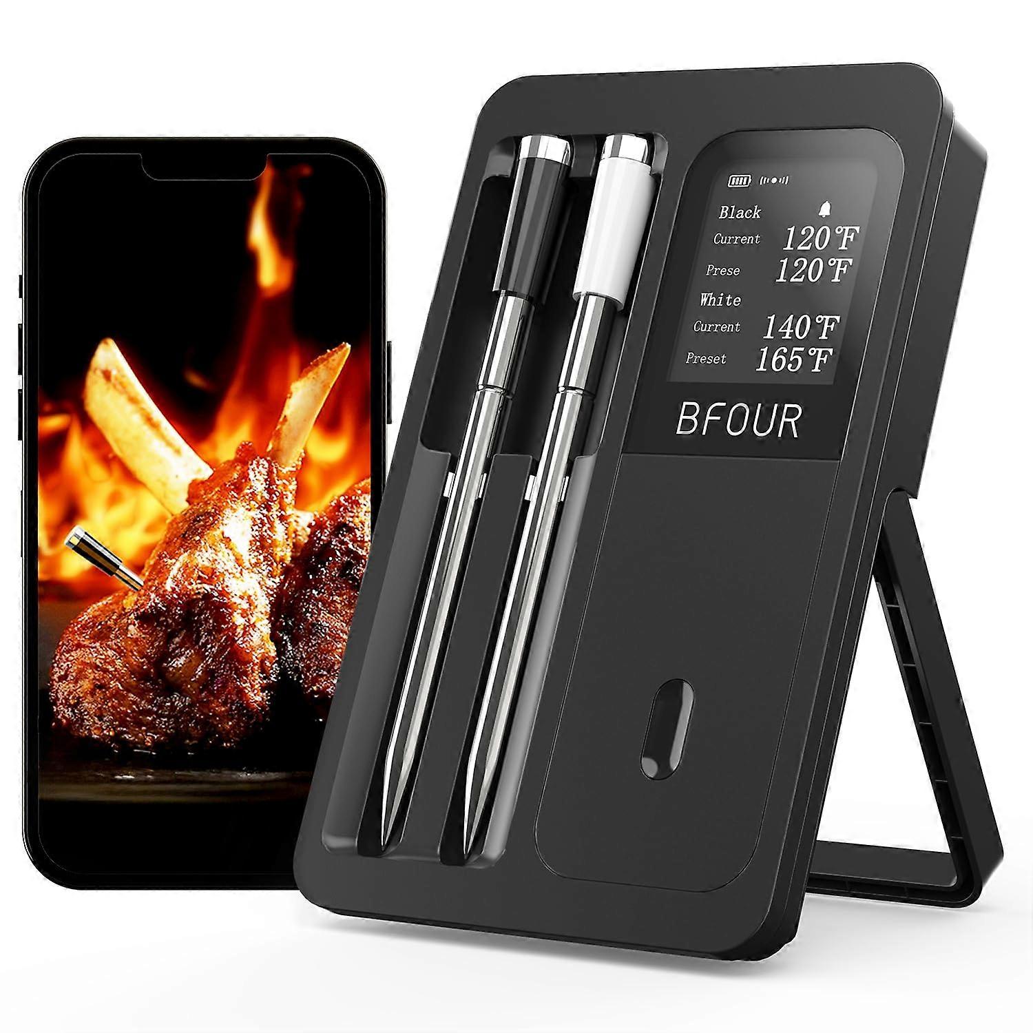 Wireless Meat Thermometer with Bluetooth Connectivity, 2 Waterproof Probes, HD LCD Display for BBQ Smoker Oven Cooking