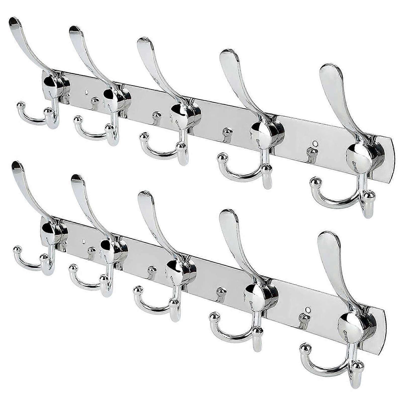 2 Pack Stainless Steel Wall Mount Coat Hook for Coat Hangers Rack 15 Hooks