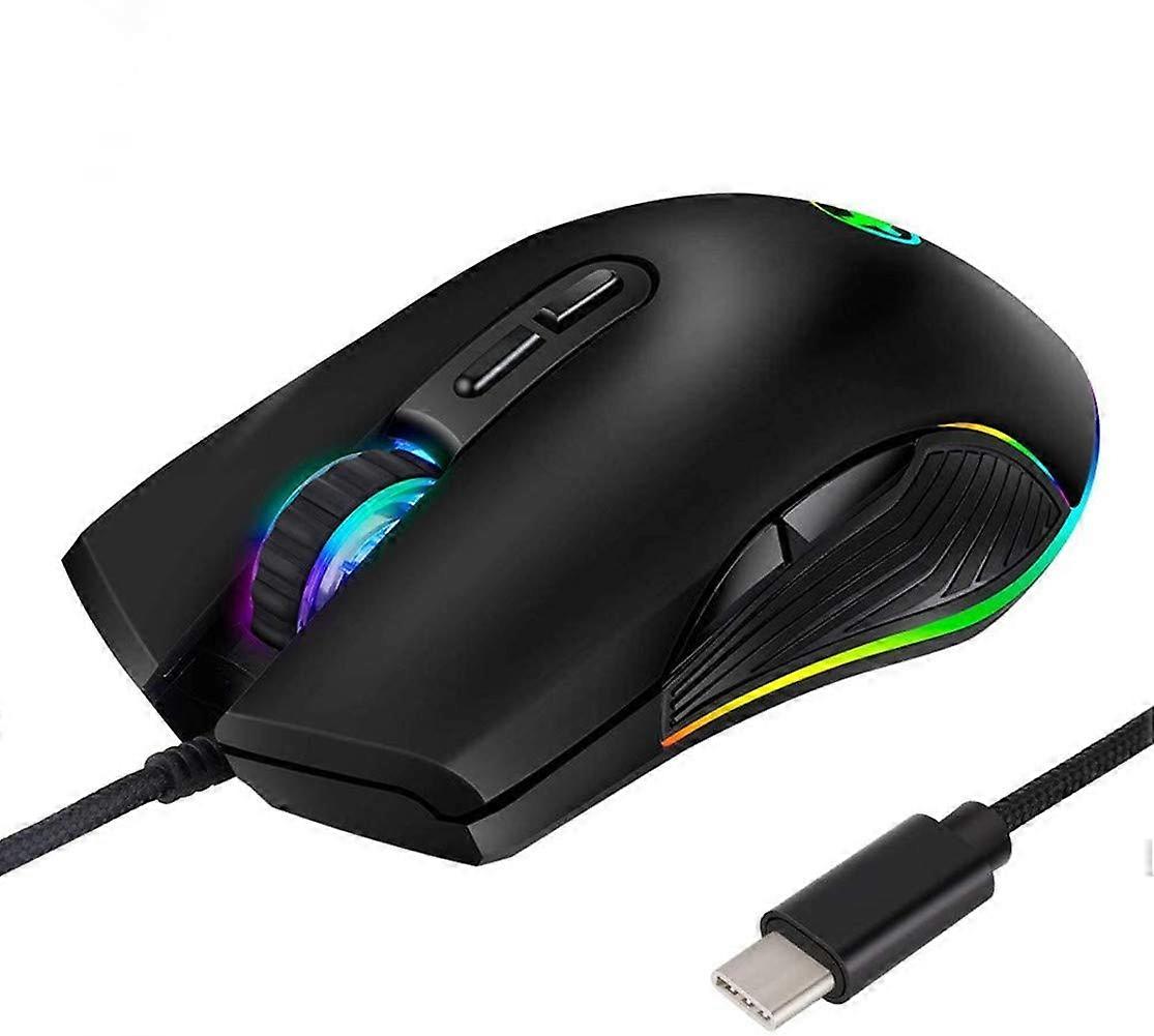 USB C Wired Mouse - Ergonomic RGB Gaming Mouse with Optical Sensors and 4 Backlight Modes for PC and Laptop