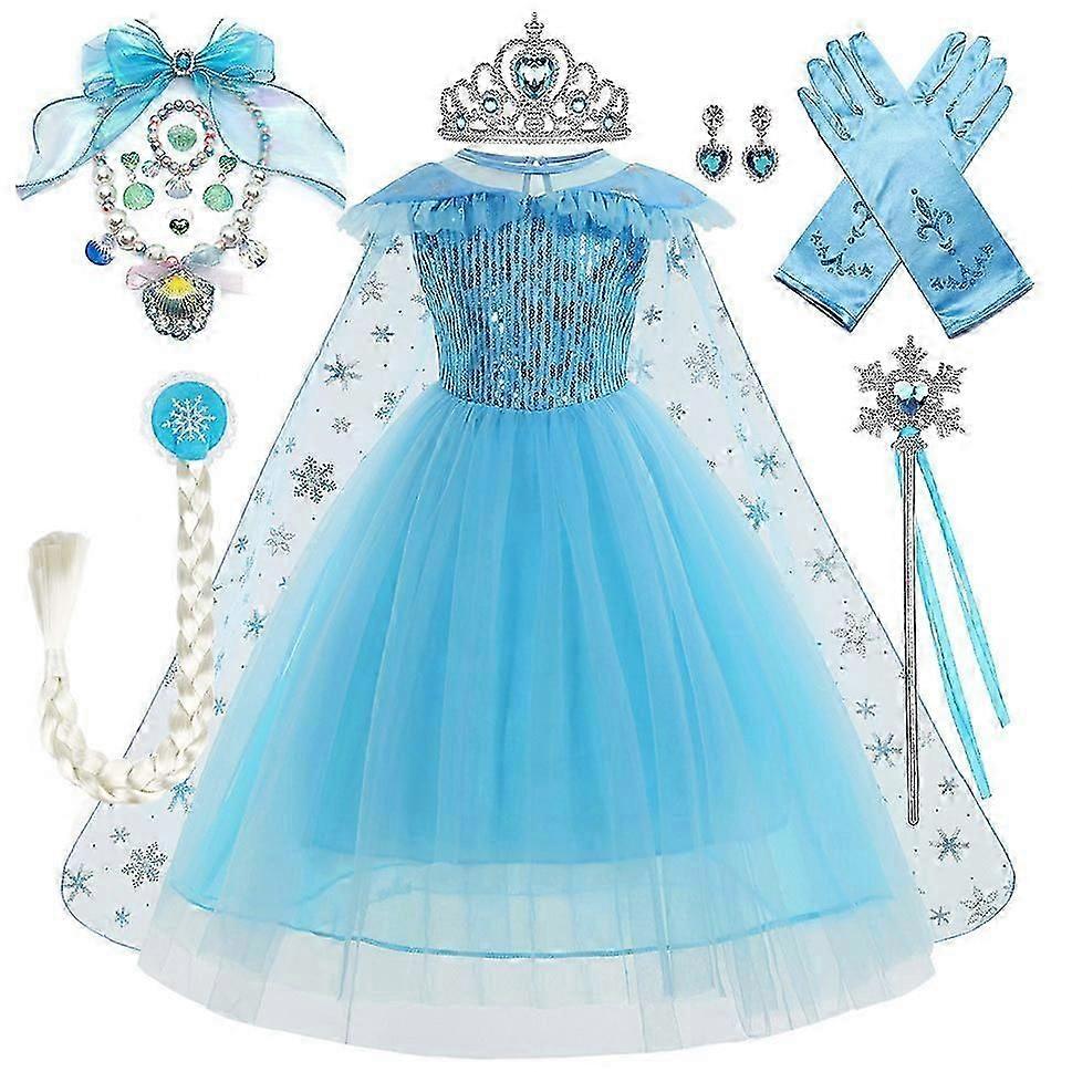 כחול קיץ הנסיכה אלזה שמלה שרוולים קצרים חוט שמלת אלזה