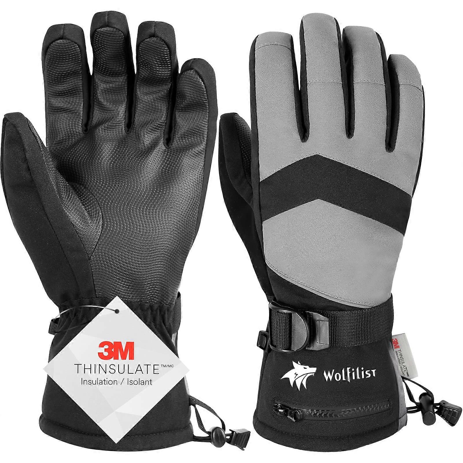 Wolfilist Waterproof Windproof Ski Gloves for Men - 3M Thinsulate Hot Snowboard Touch Screen Gloves with Zipper Pocket