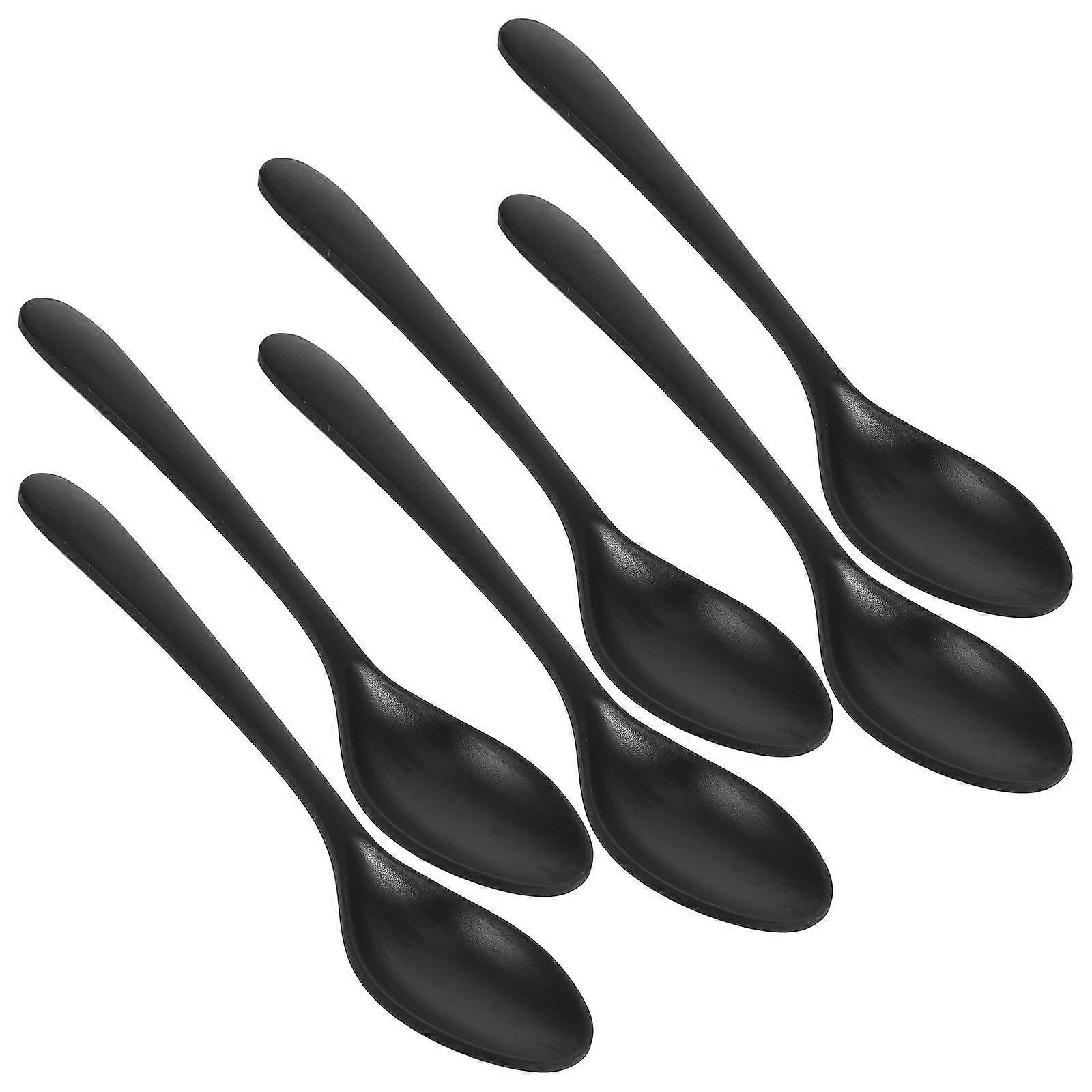 6PCS A5 Melamine Flatware Black Imitation Porcelain Soup Spoon Durable Tableware for Home (7016)