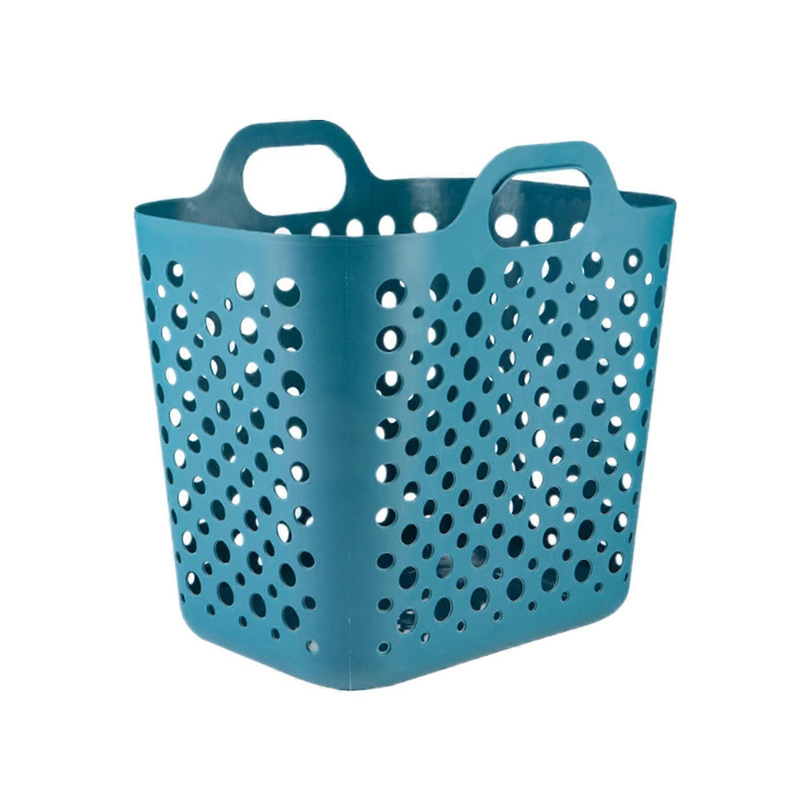 Portable Laundry Hamper with Handles, Large Blue Rectangle Plastic Basket for Clothes and Bedroom Storage