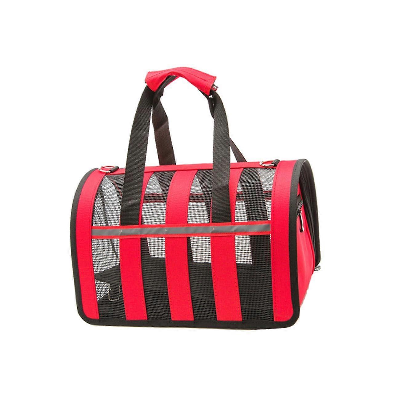 Portable Adjustable Transparent Pet Handbag for Dogs and Cats, Red Breathable Carrier for Travel, Medium Size, Durable Material