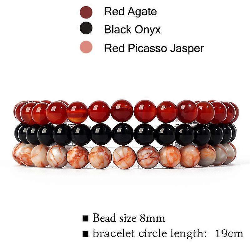 Redkid 3Pcs / set Bracelet en pierre naturelle Ensembles 8mm Rhodonite Rose Rose Quartzs Turquois Am
