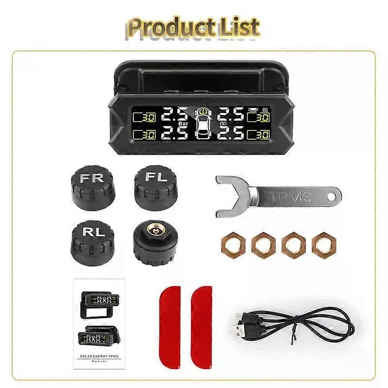 con Car TPMS Tire Pressure Monitoring System Smart Alarm Tyre Sensor Solar Charge With Bracket 360 Adjustable IP68 Waterproof 6 bar