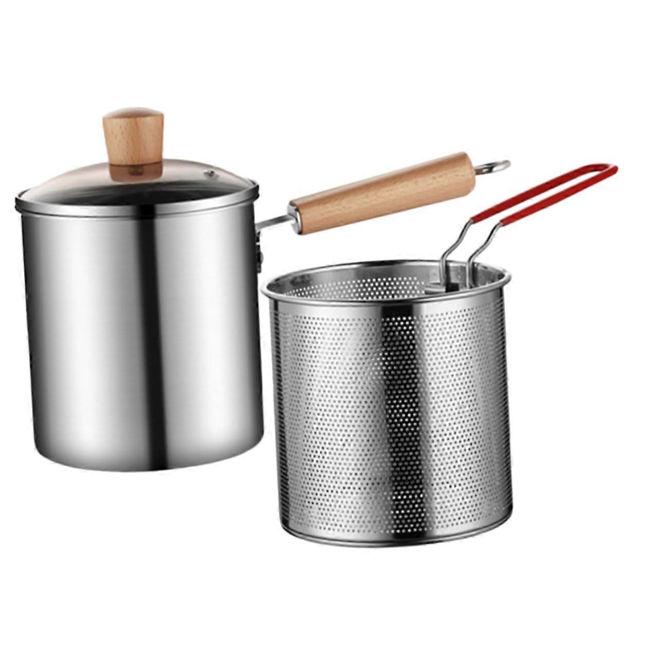 Stainless Steel Fryer Set with Large Deep Frying Pan, Fry Basket, Thermometer, and Ergonomic Handle for Easy Cooking