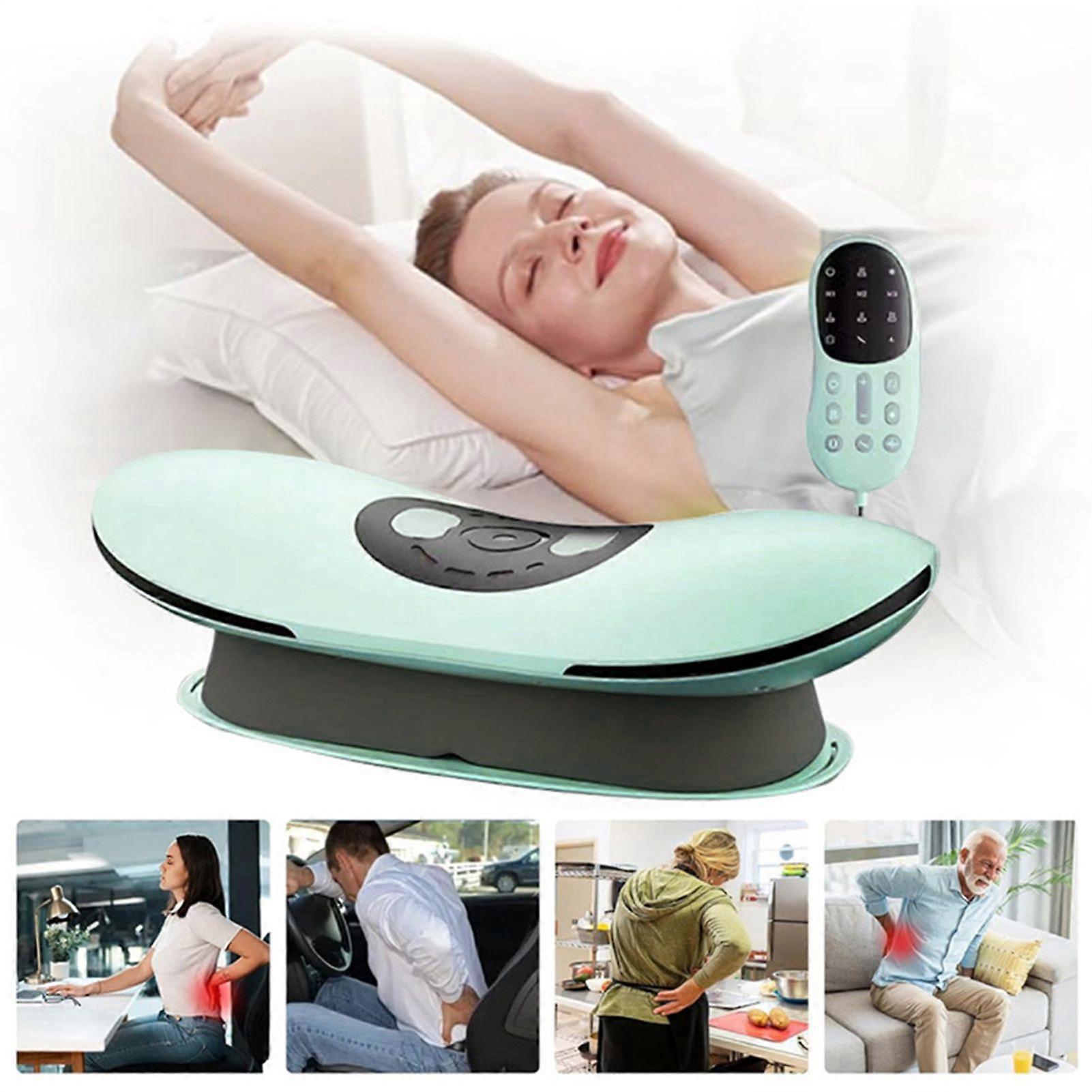 Electric EMS Heated Lumbar Traction Device, Vibrating Lumbar Support Back Stretcher Massager for Pain Relief & Relaxtion