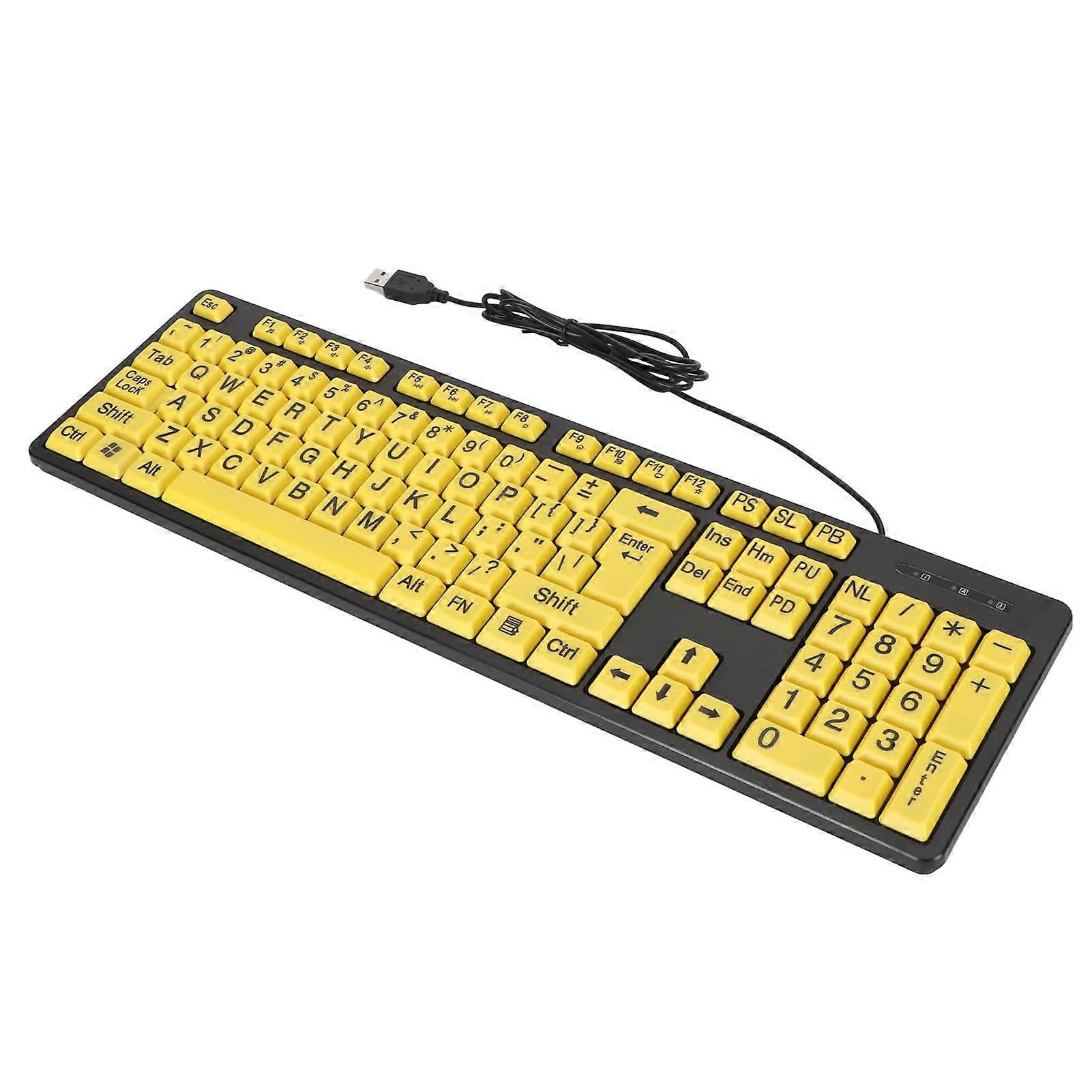 Large Print Backlit Keyboard Wired with 104 Keys, Full Size Oversized Print Letters for Seniors and Kids, Yellow Black